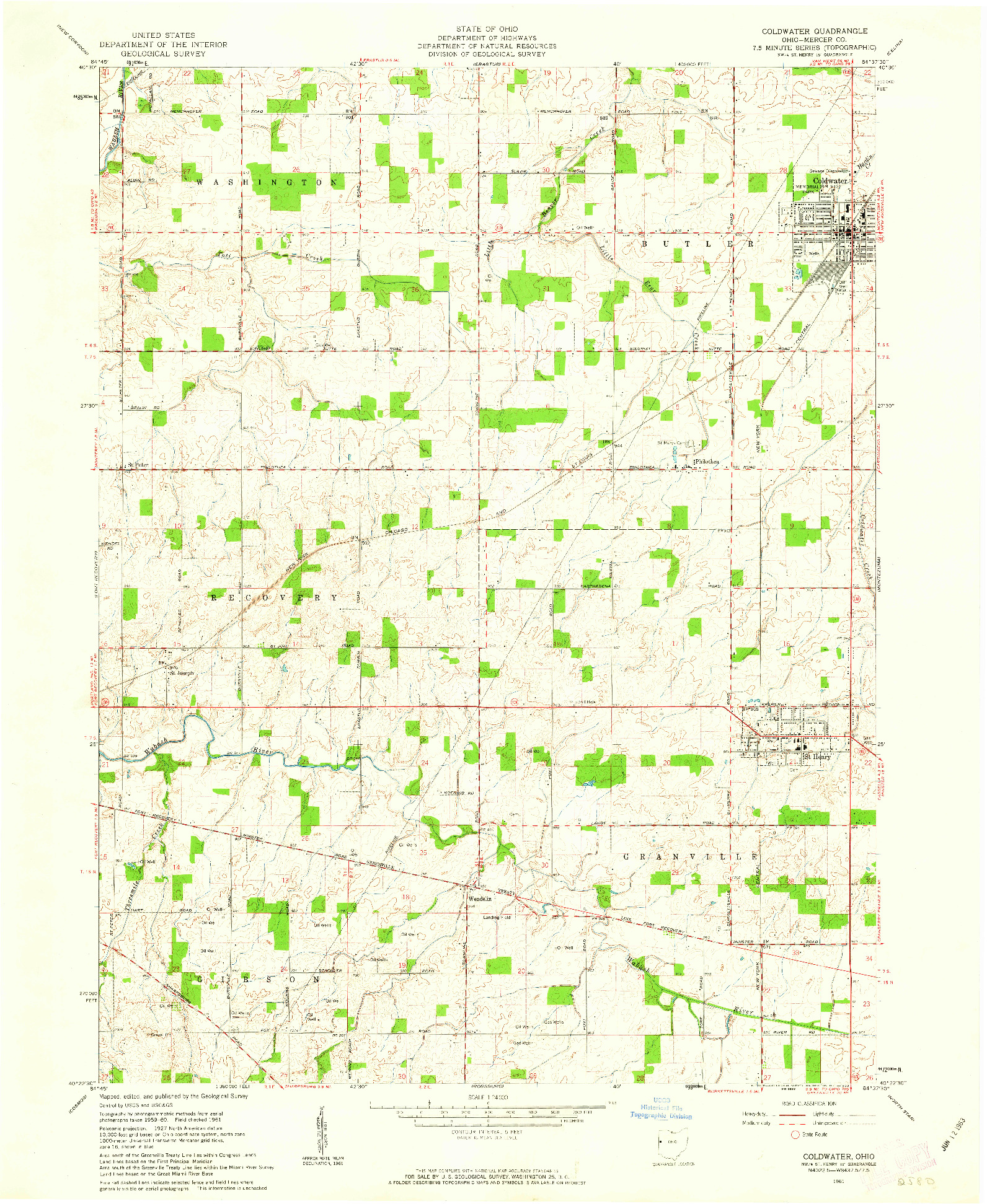 USGS 1:24000-SCALE QUADRANGLE FOR COLDWATER, OH 1961