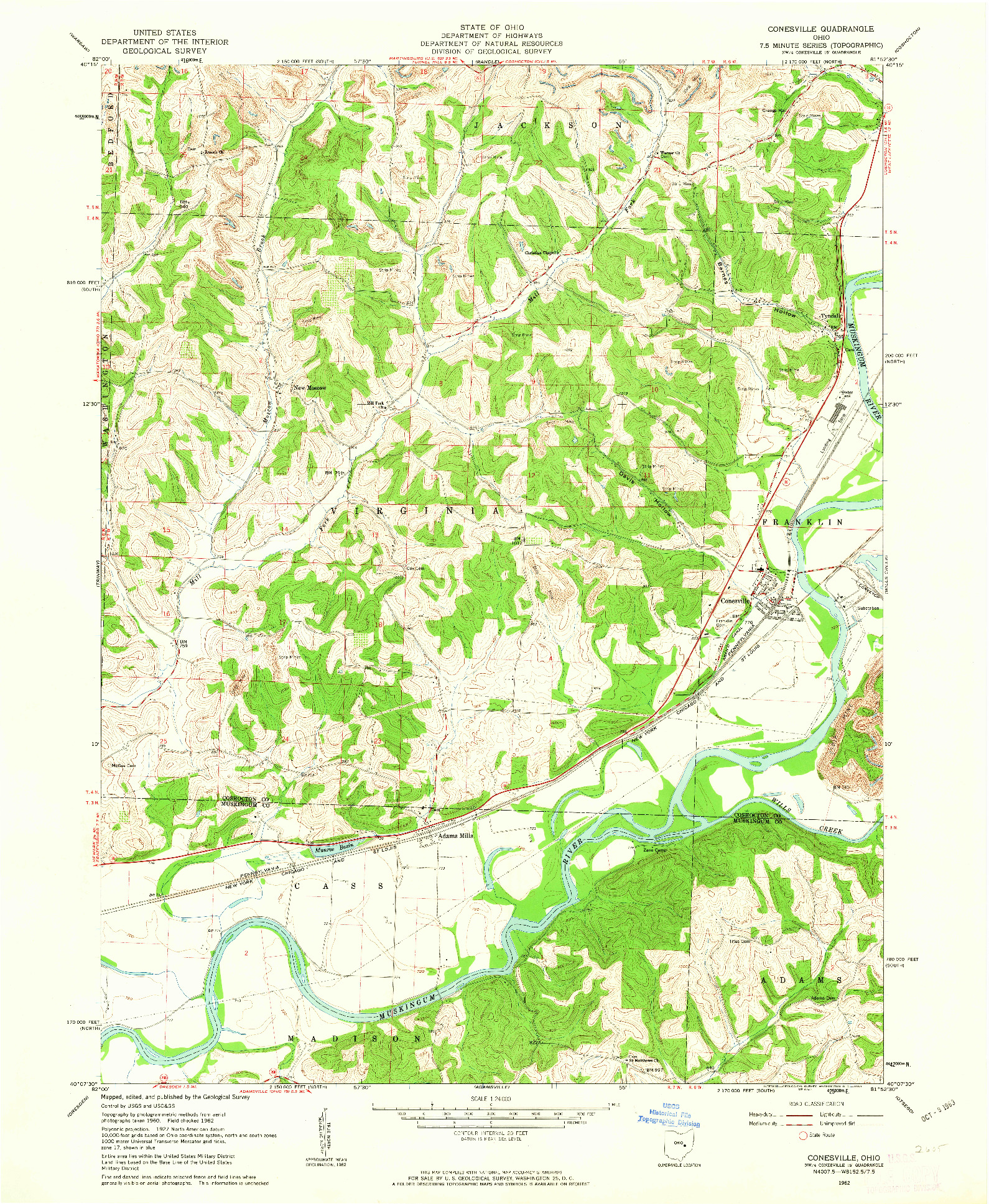 USGS 1:24000-SCALE QUADRANGLE FOR CONESVILLE, OH 1962