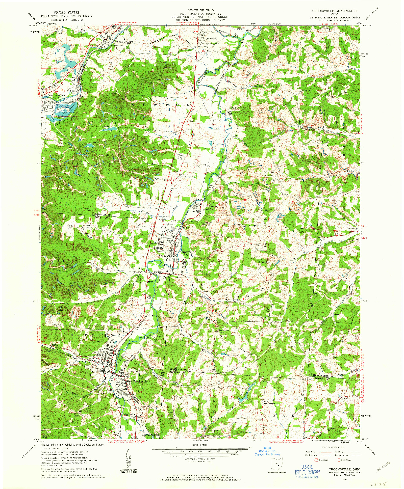 USGS 1:24000-SCALE QUADRANGLE FOR CROOKSVILLE, OH 1961