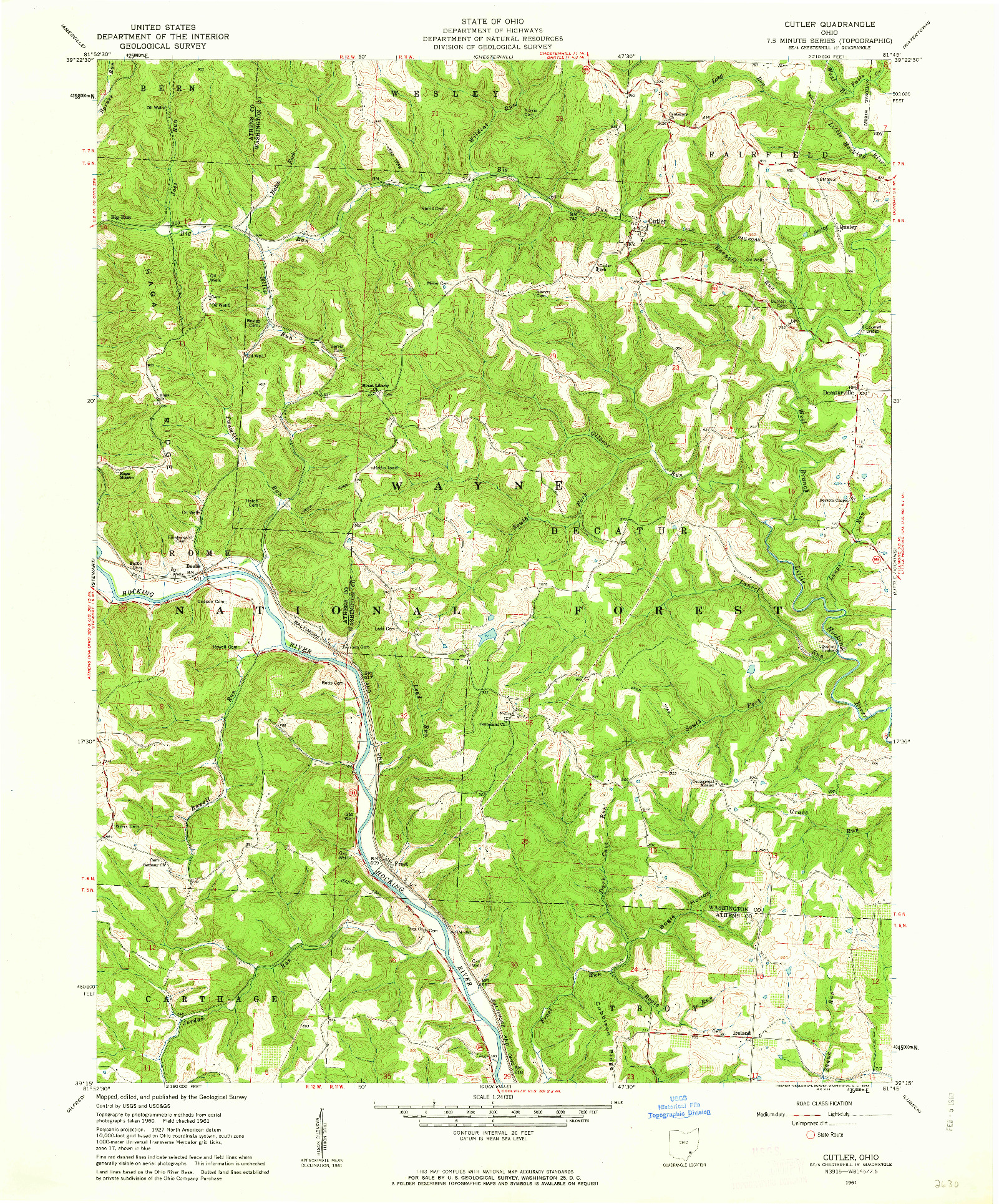 USGS 1:24000-SCALE QUADRANGLE FOR CUTLER, OH 1961