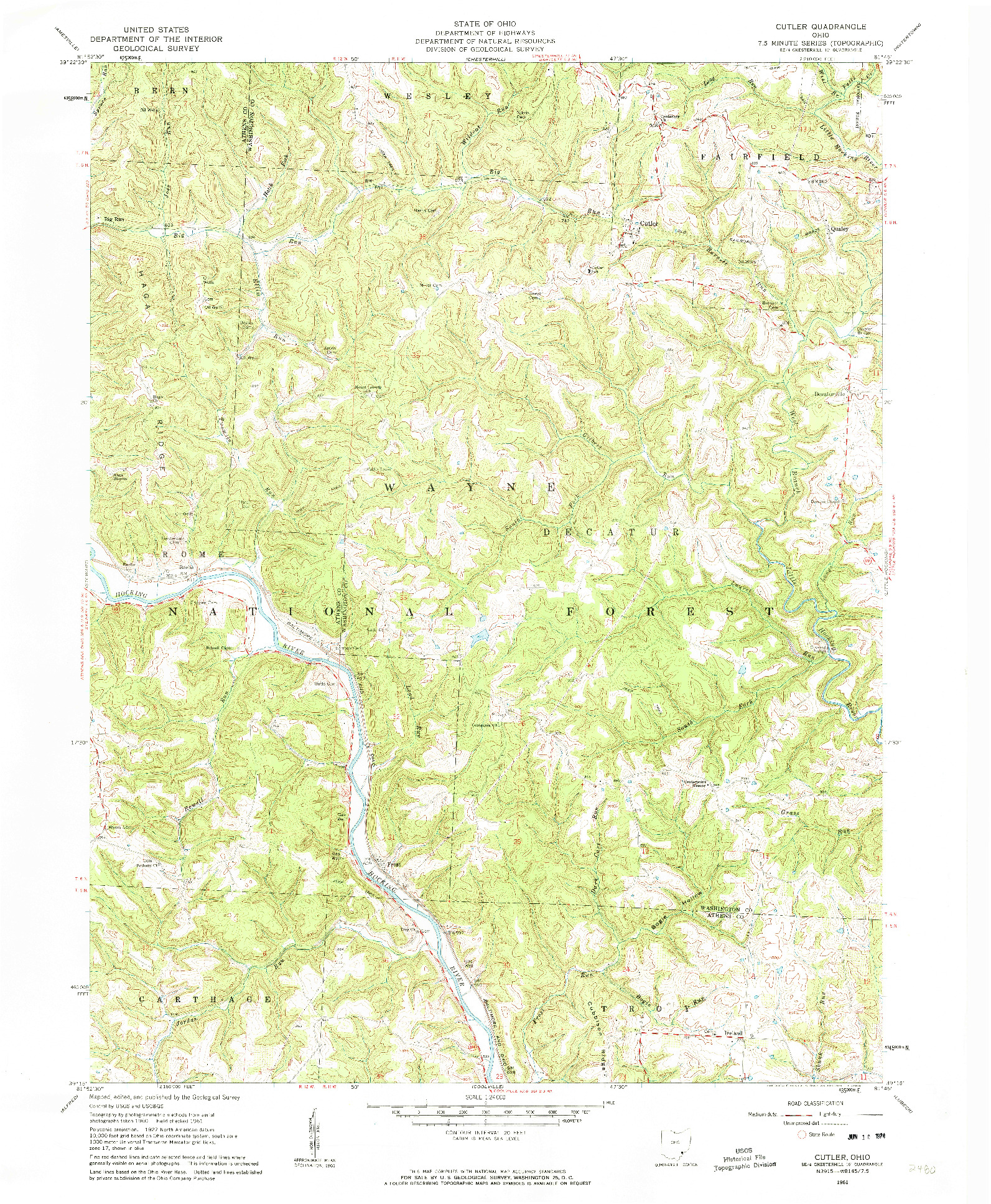 USGS 1:24000-SCALE QUADRANGLE FOR CUTLER, OH 1961
