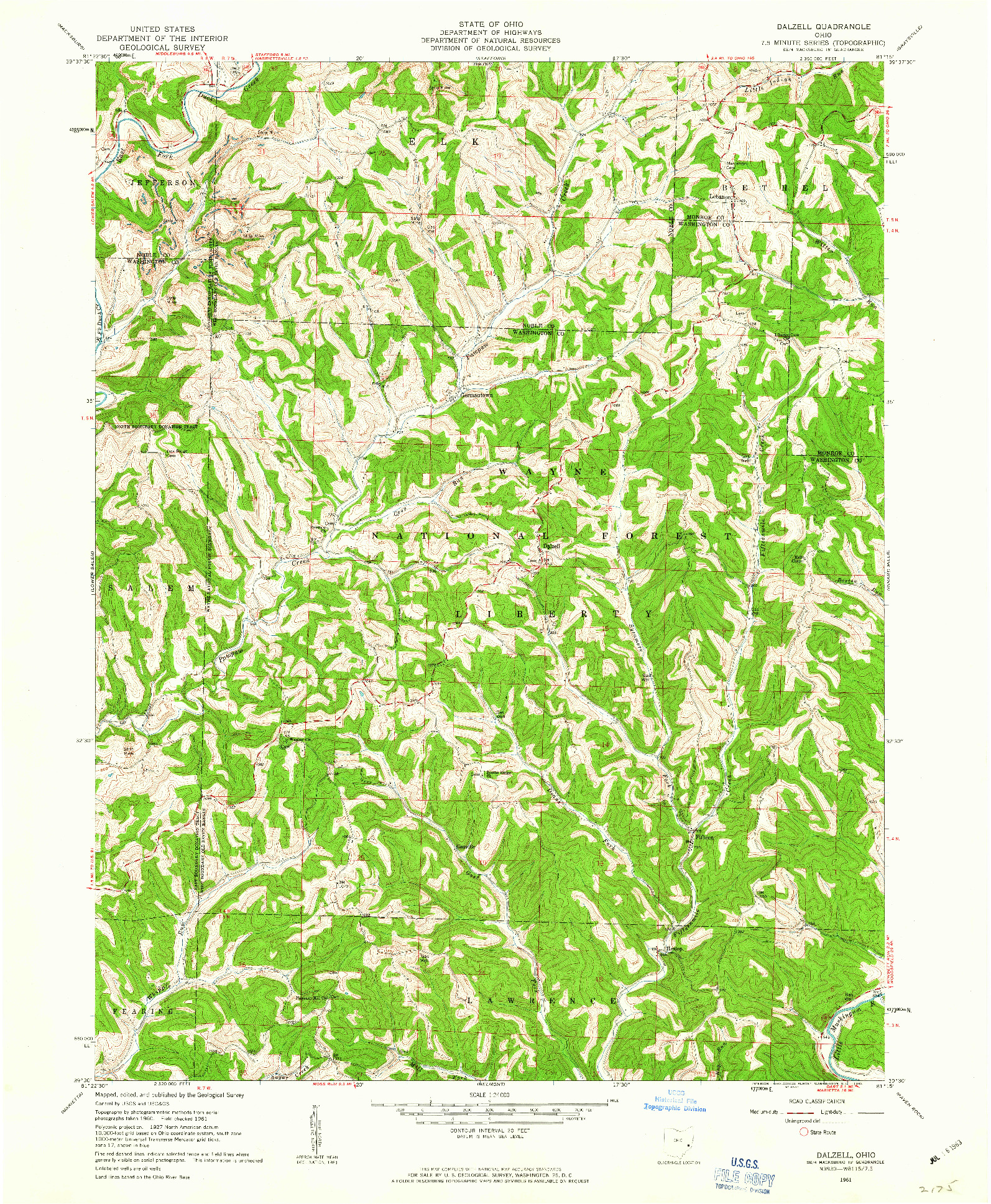 USGS 1:24000-SCALE QUADRANGLE FOR DALZELL, OH 1961