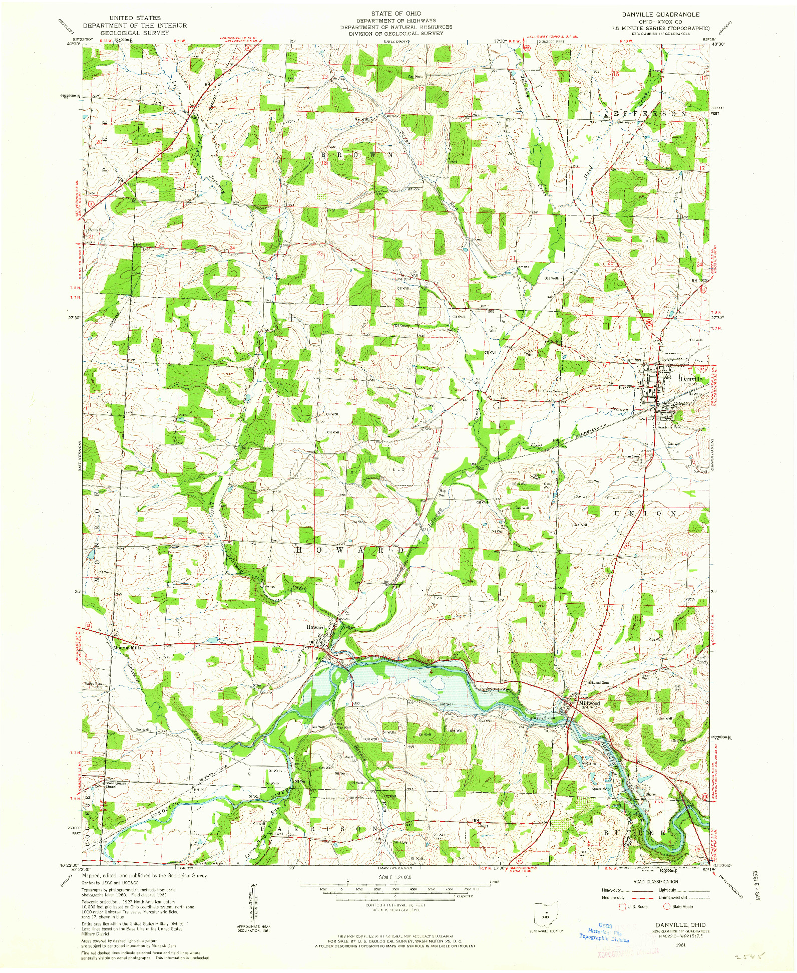 USGS 1:24000-SCALE QUADRANGLE FOR DANVILLE, OH 1961