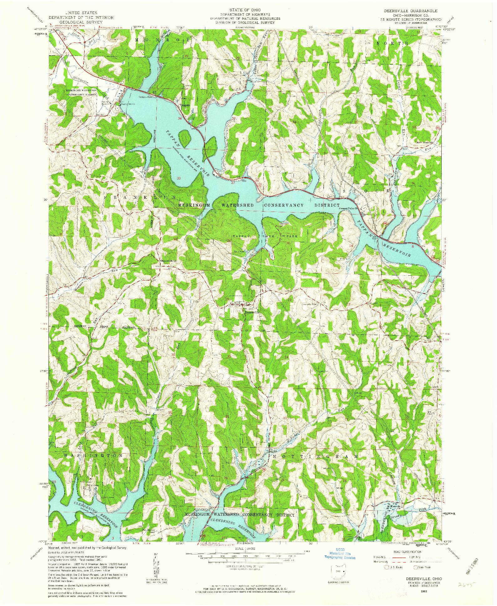 USGS 1:24000-SCALE QUADRANGLE FOR DEERSVILLE, OH 1961