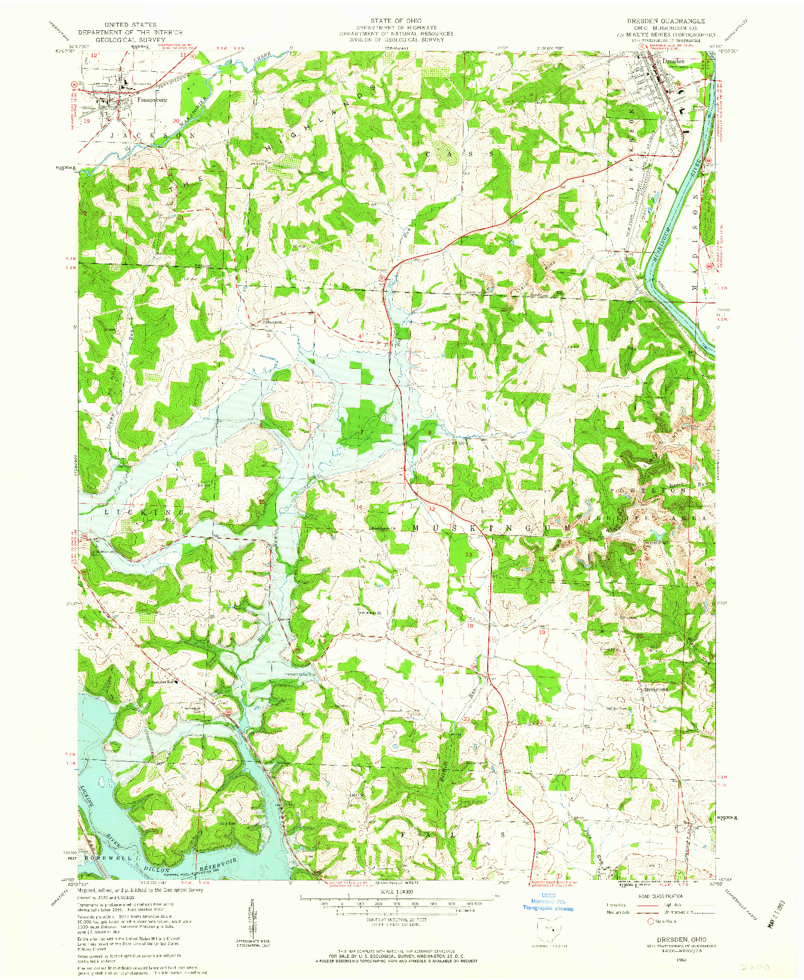 USGS 1:24000-SCALE QUADRANGLE FOR DRESDEN, OH 1962