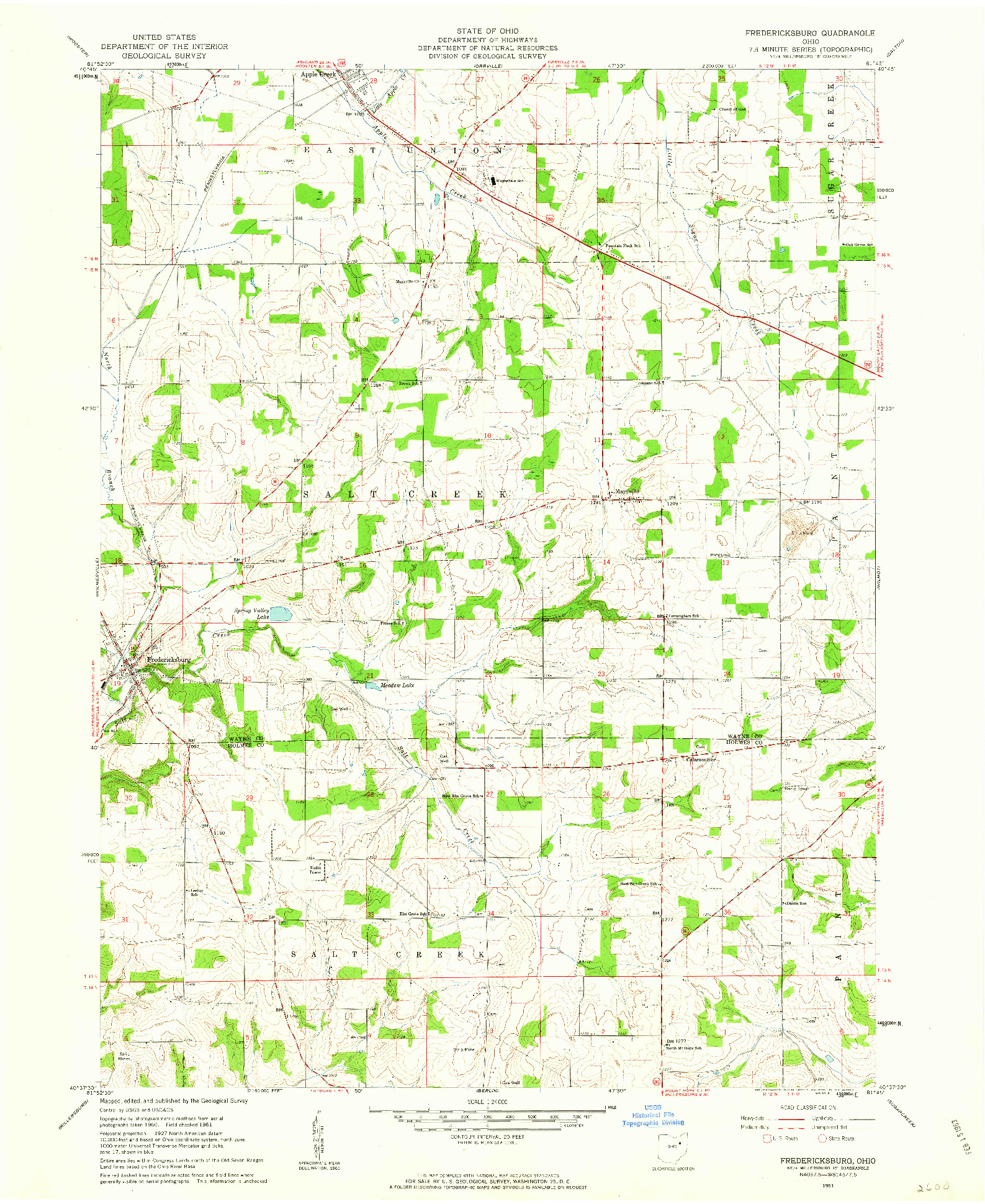 USGS 1:24000-SCALE QUADRANGLE FOR FREDERICKSBURG, OH 1961