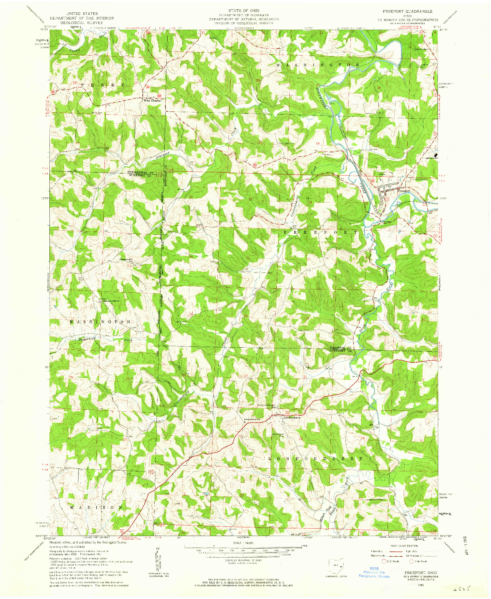 USGS 1:24000-SCALE QUADRANGLE FOR FREEPORT, OH 1961