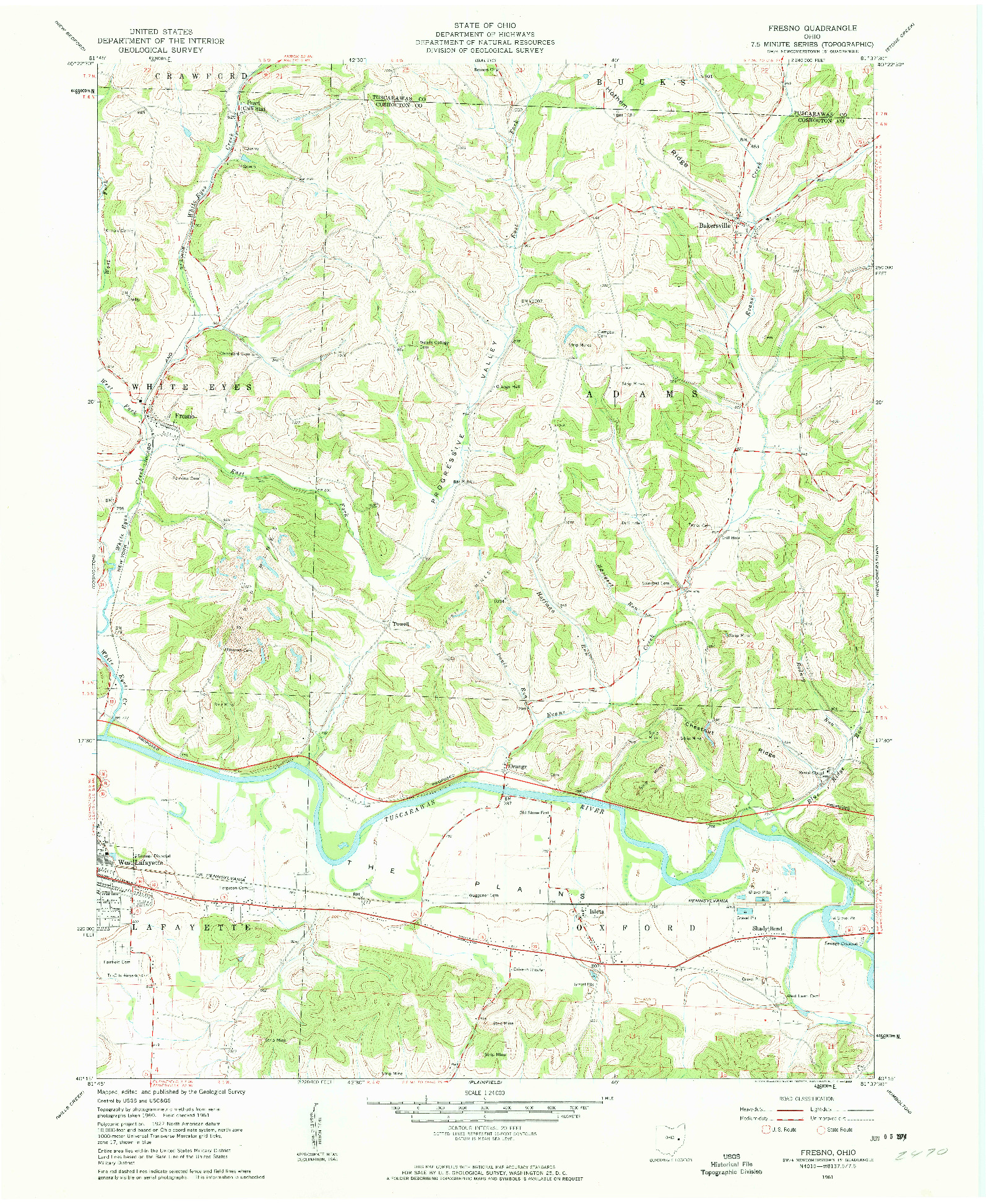 USGS 1:24000-SCALE QUADRANGLE FOR FRESNO, OH 1961