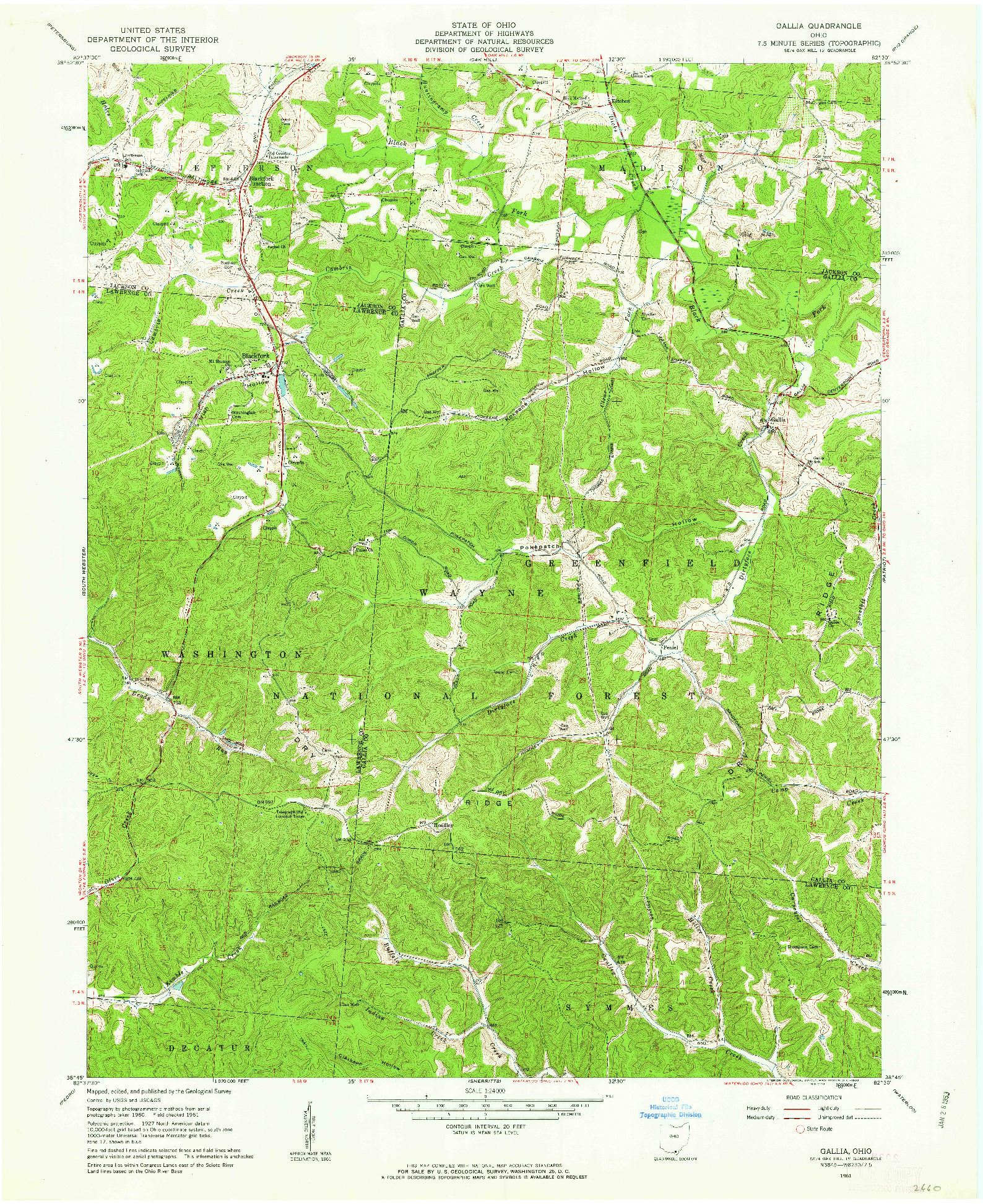 USGS 1:24000-SCALE QUADRANGLE FOR GALLIA, OH 1961