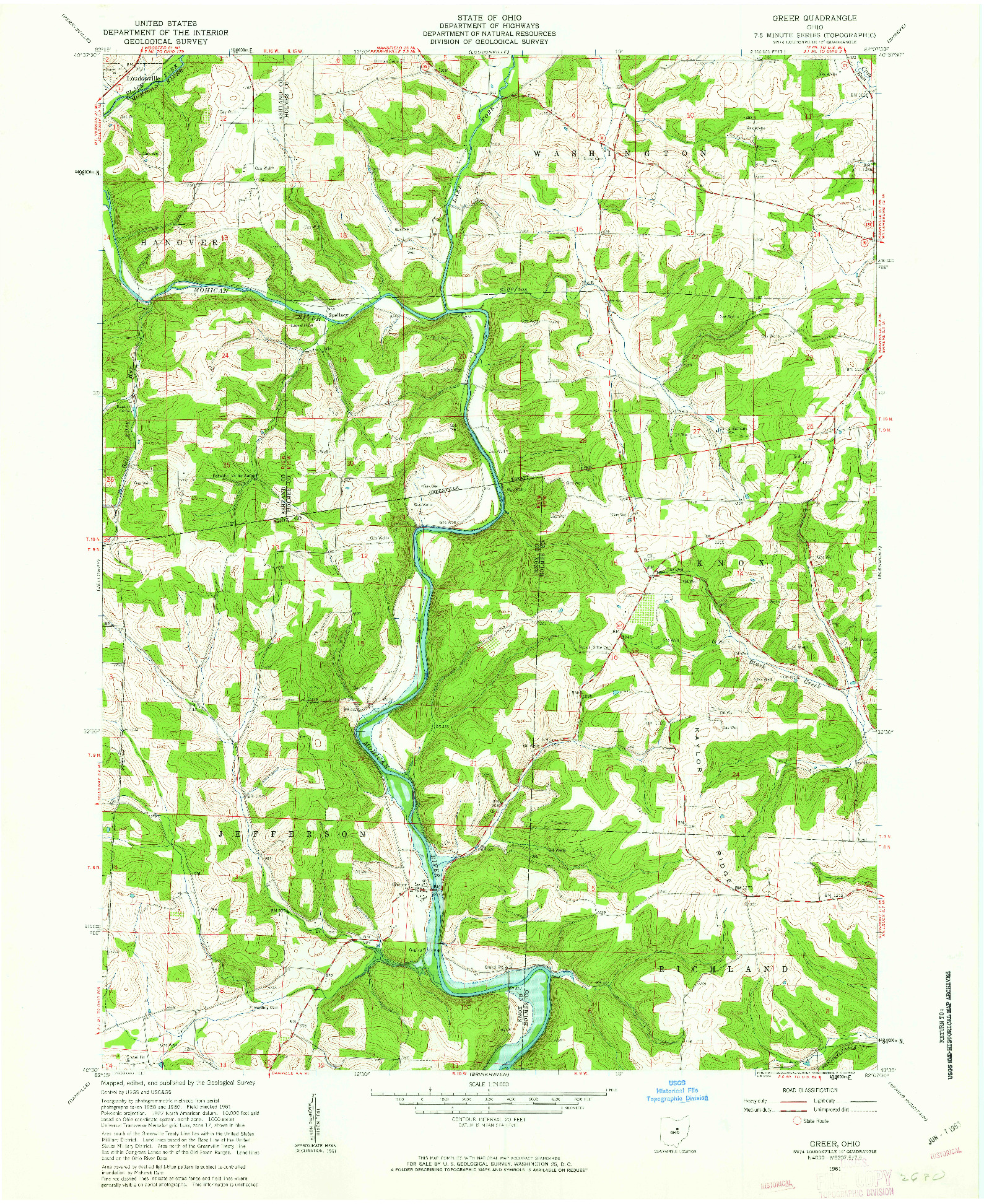 USGS 1:24000-SCALE QUADRANGLE FOR GREER, OH 1961