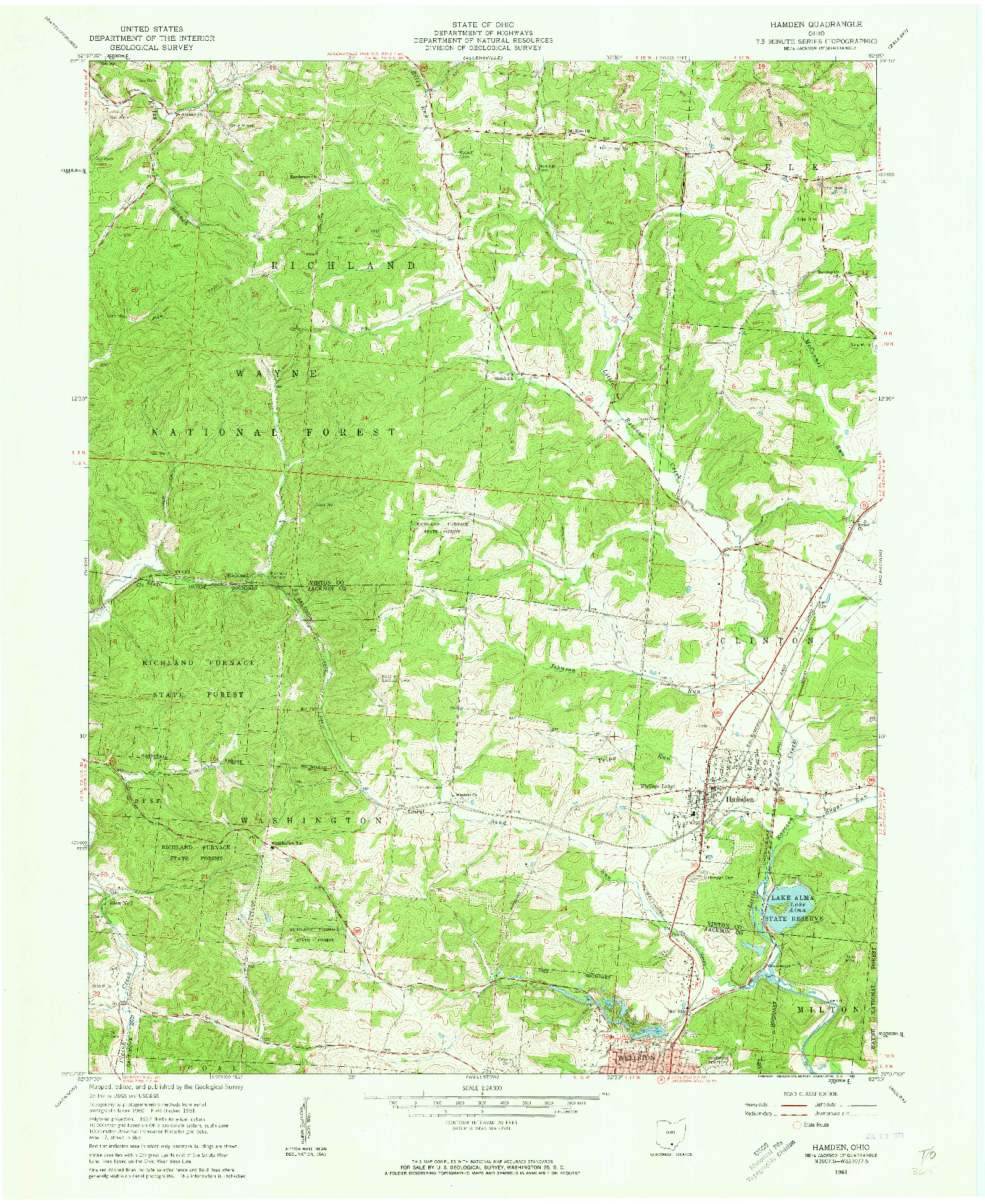 USGS 1:24000-SCALE QUADRANGLE FOR HAMDEN, OH 1961