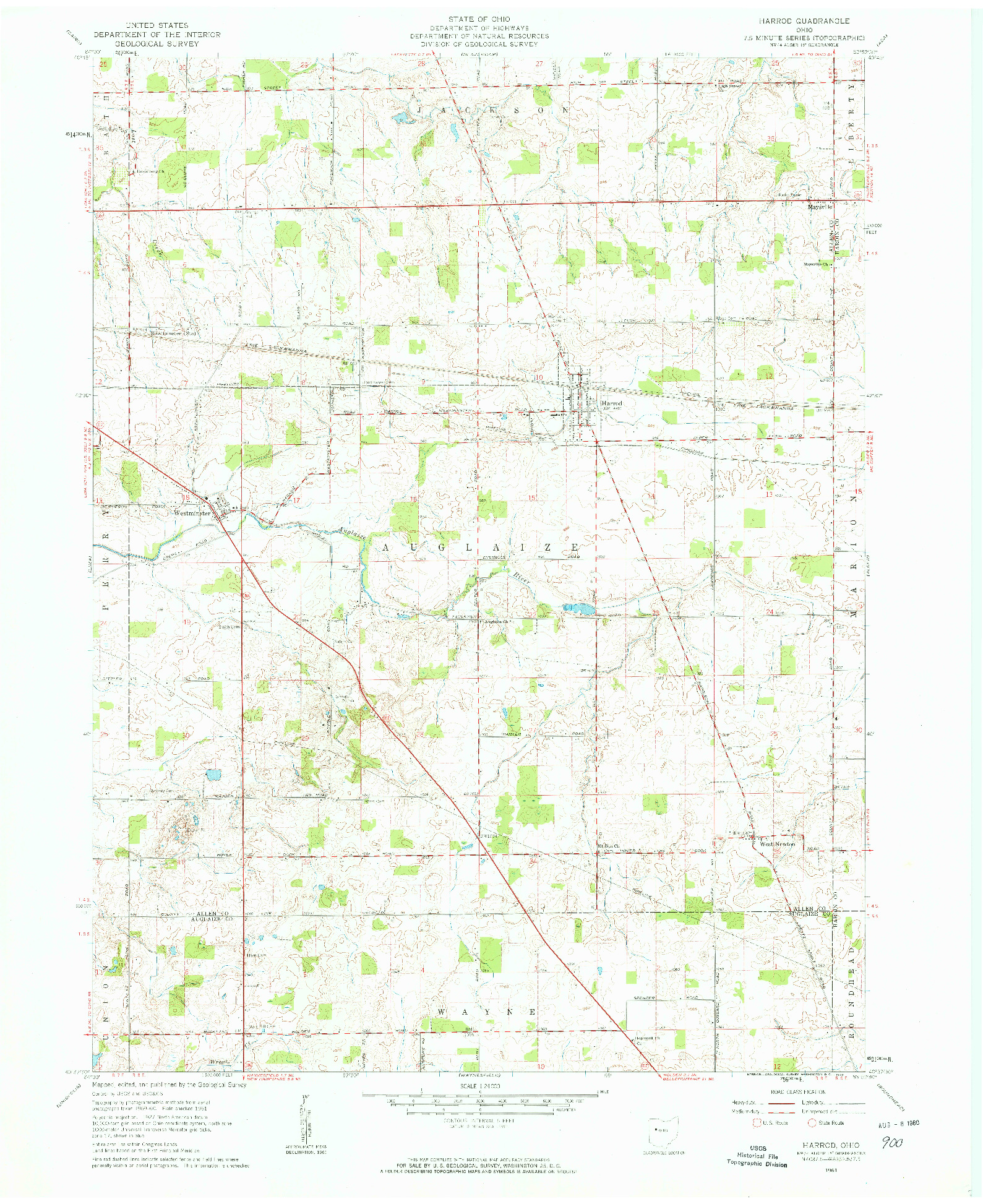 USGS 1:24000-SCALE QUADRANGLE FOR HARROD, OH 1961