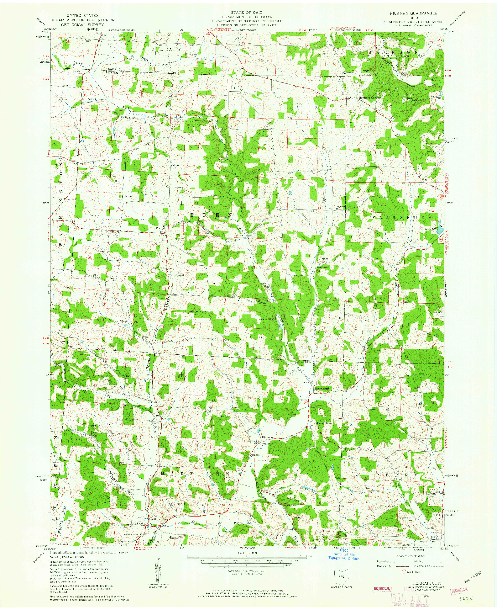 USGS 1:24000-SCALE QUADRANGLE FOR HICKMAN, OH 1961