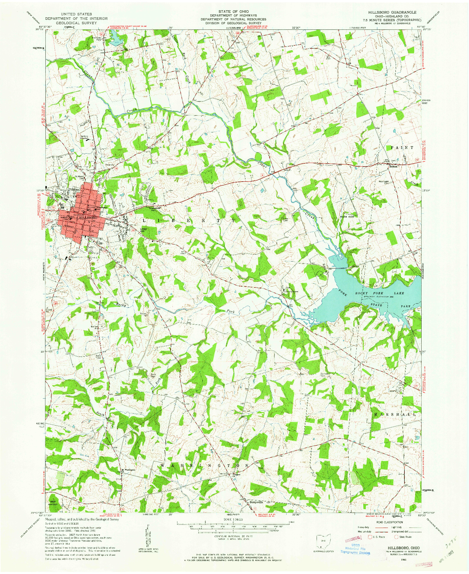 USGS 1:24000-SCALE QUADRANGLE FOR HILLSBORO, OH 1961