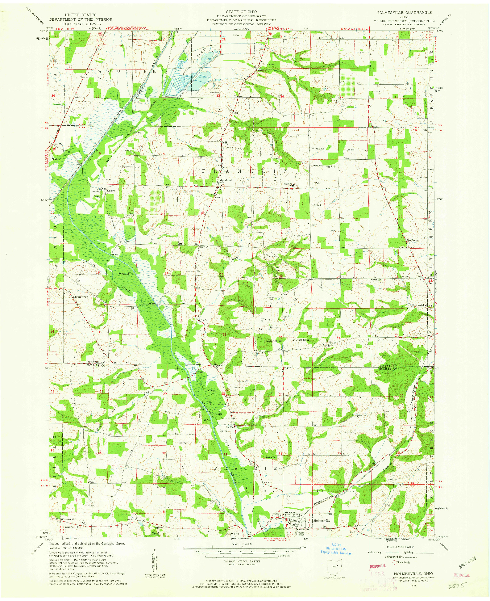 USGS 1:24000-SCALE QUADRANGLE FOR HOLMESVILLE, OH 1961