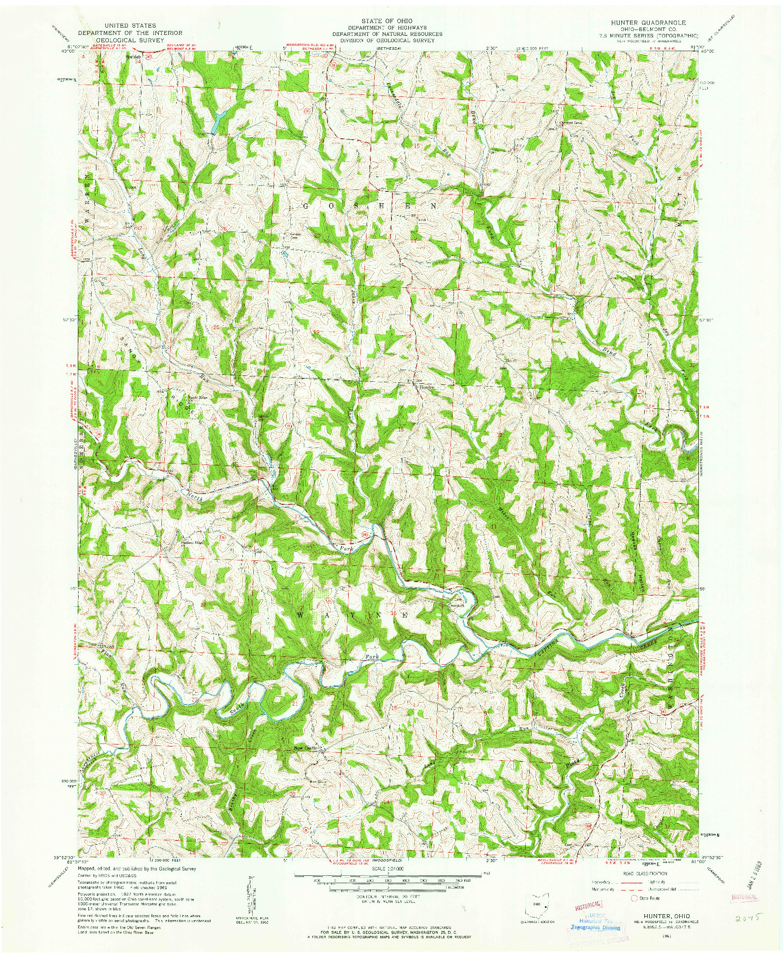 USGS 1:24000-SCALE QUADRANGLE FOR HUNTER, OH 1961