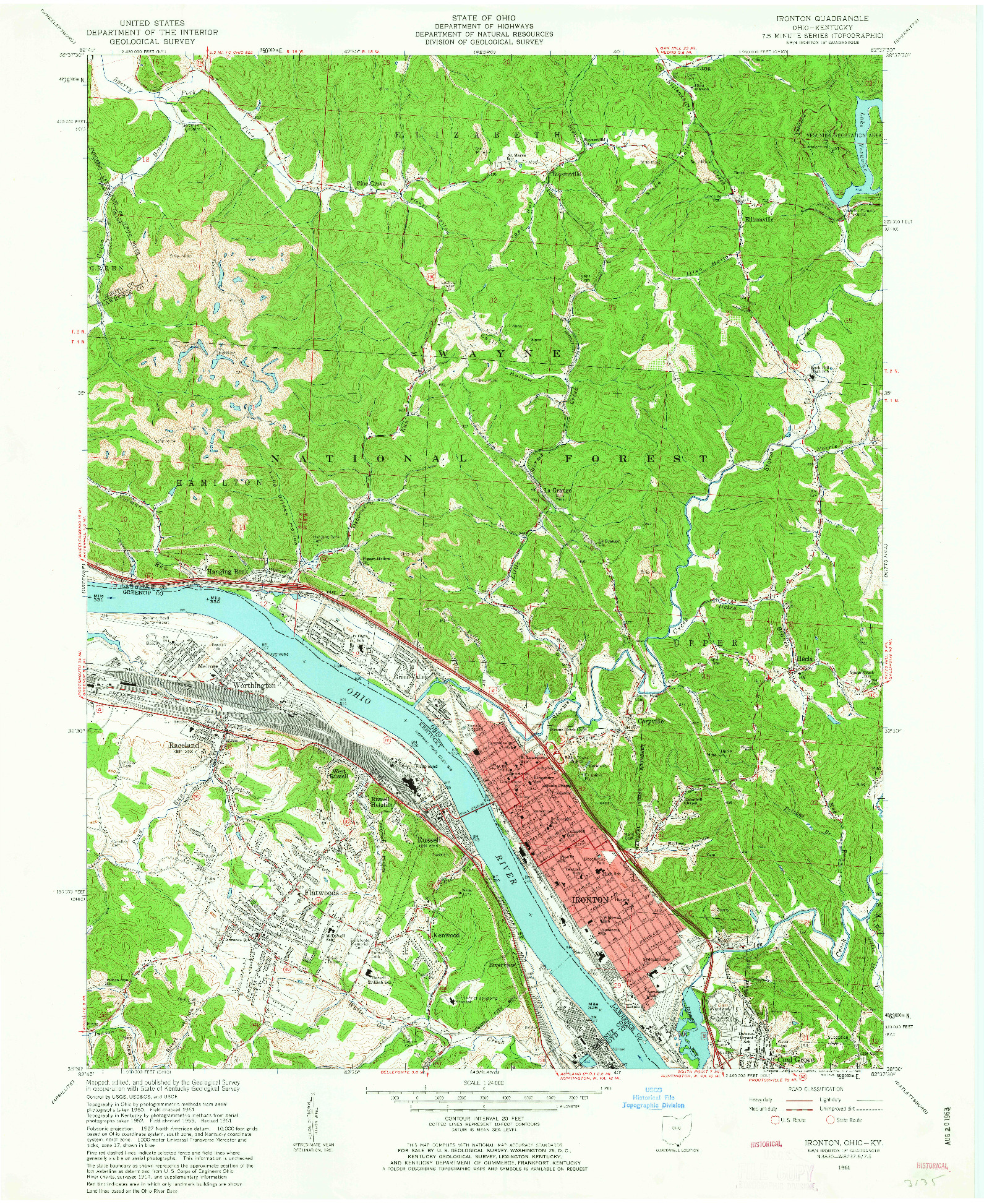 USGS 1:24000-SCALE QUADRANGLE FOR IRONTON, OH 1961