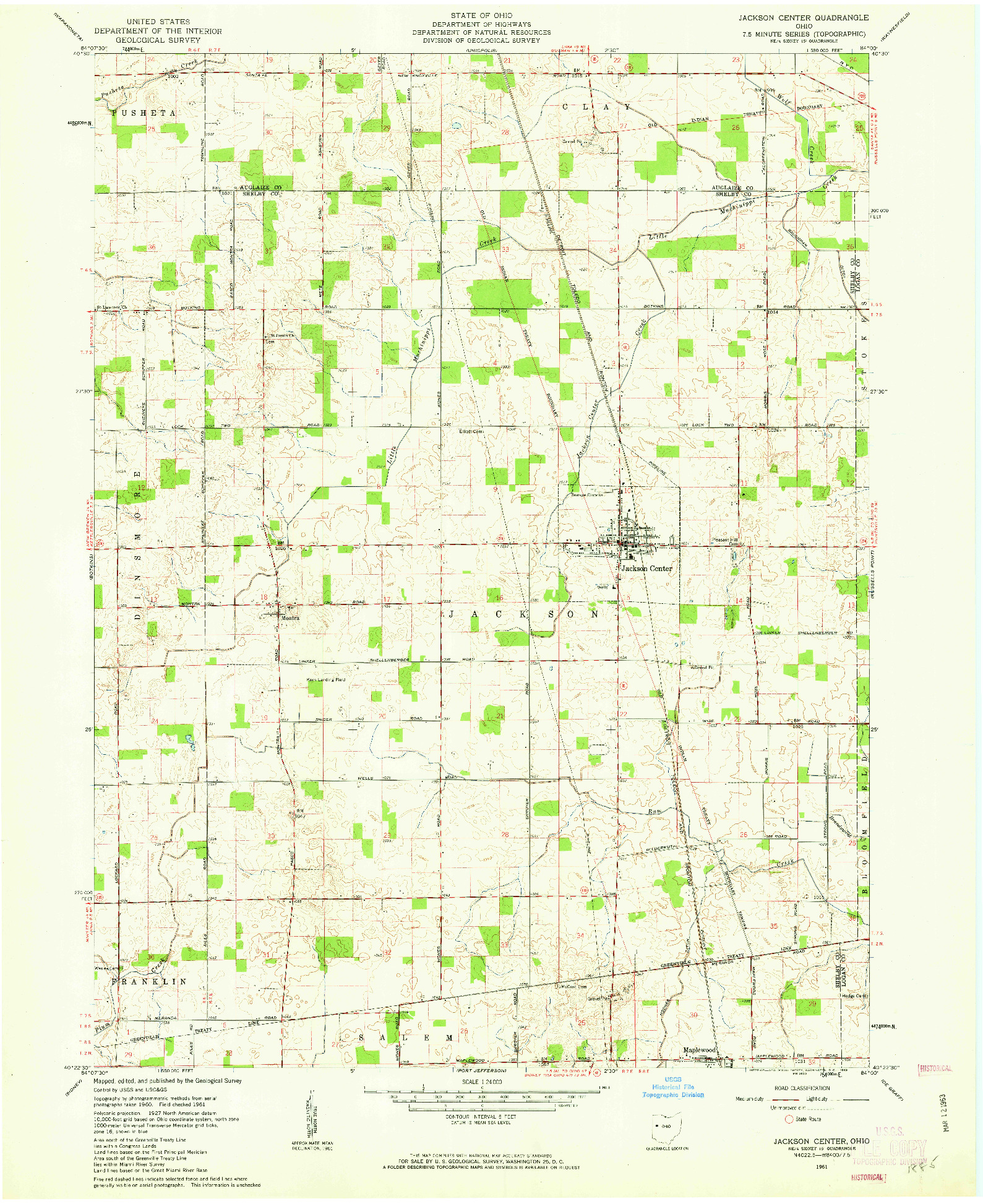 USGS 1:24000-SCALE QUADRANGLE FOR JACKSON CENTER, OH 1961