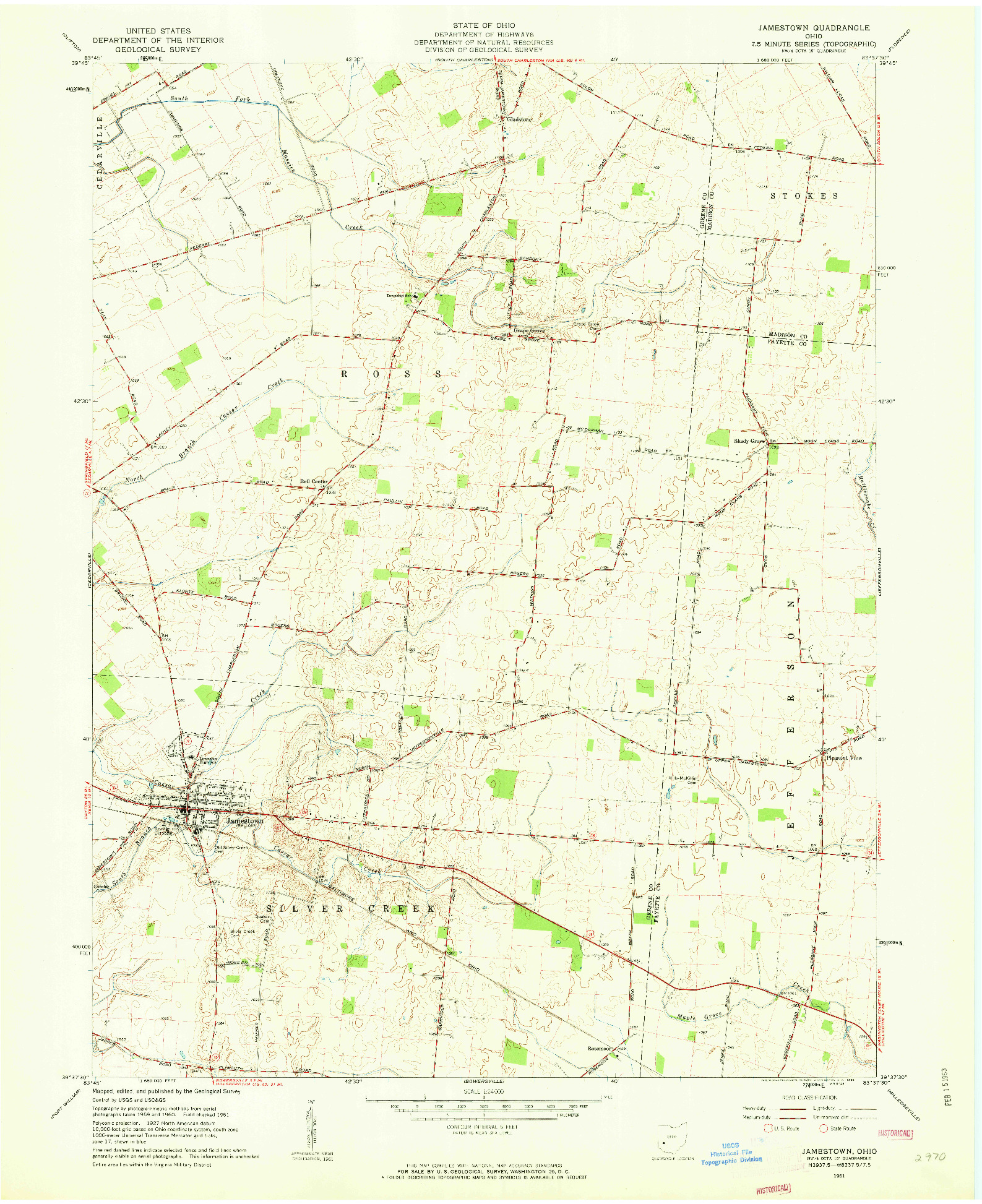 USGS 1:24000-SCALE QUADRANGLE FOR JAMESTOWN, OH 1961