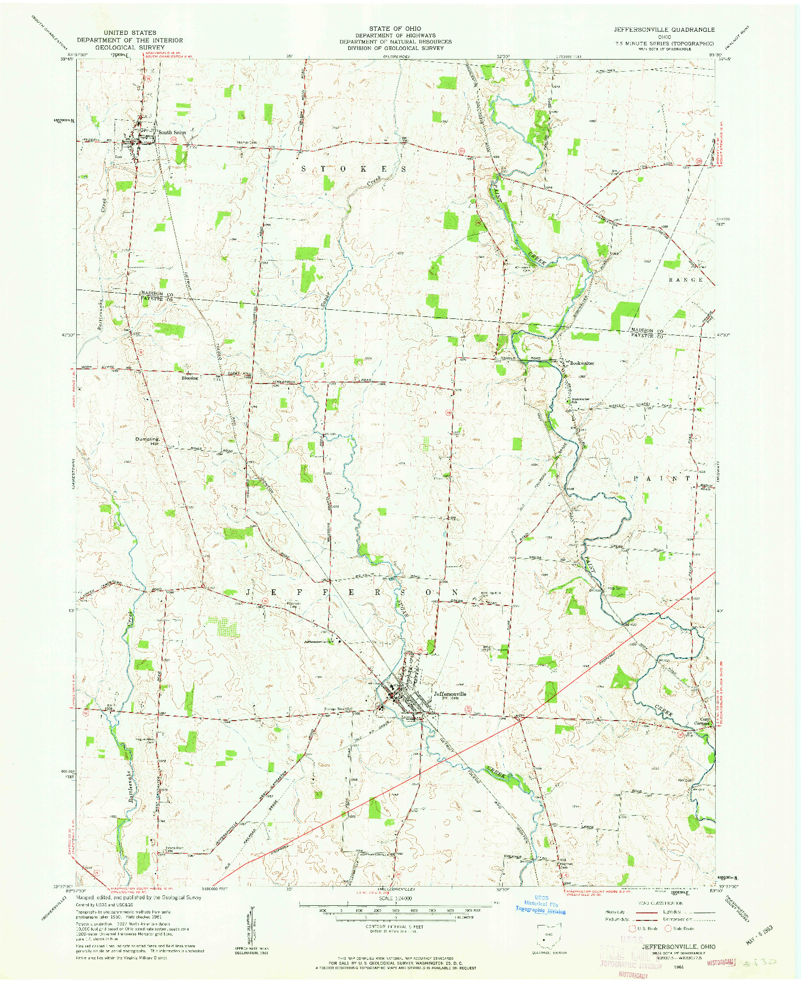 USGS 1:24000-SCALE QUADRANGLE FOR JEFFERSONVILLE, OH 1961