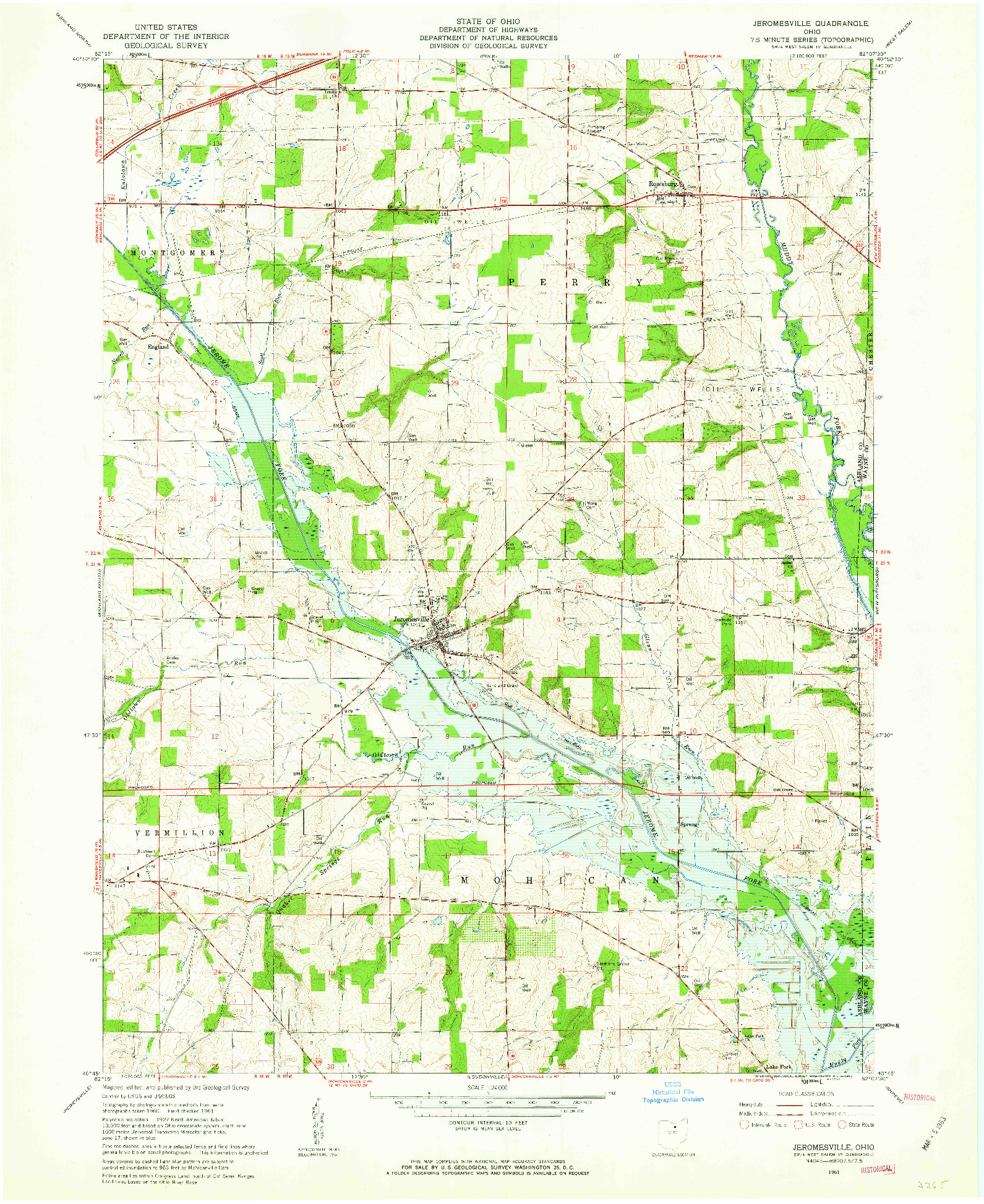 USGS 1:24000-SCALE QUADRANGLE FOR JEROMESVILLE, OH 1961