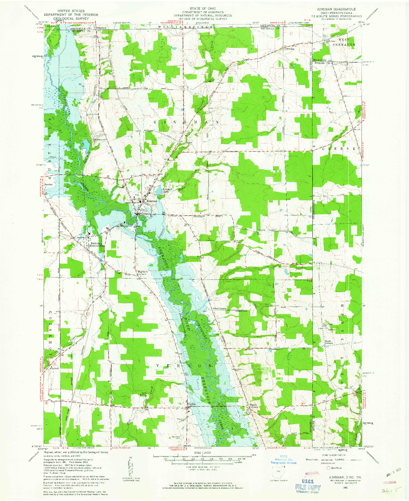 USGS 1:24000-SCALE QUADRANGLE FOR KINSMAN, OH 1961