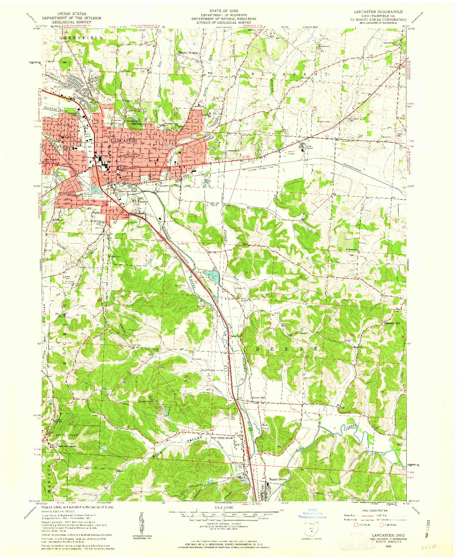 USGS 1:24000-SCALE QUADRANGLE FOR LANCASTER, OH 1961
