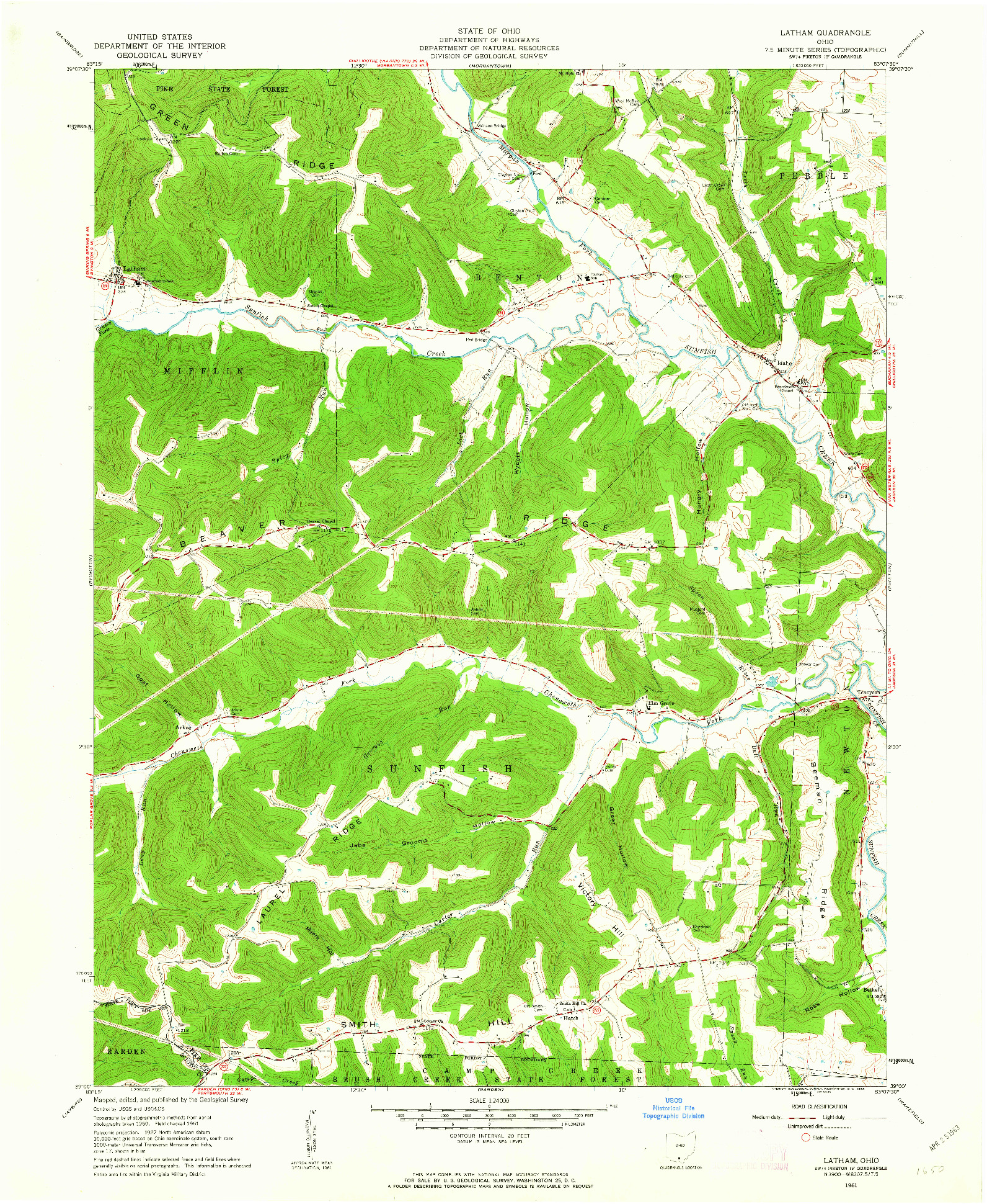 USGS 1:24000-SCALE QUADRANGLE FOR LATHAM, OH 1961