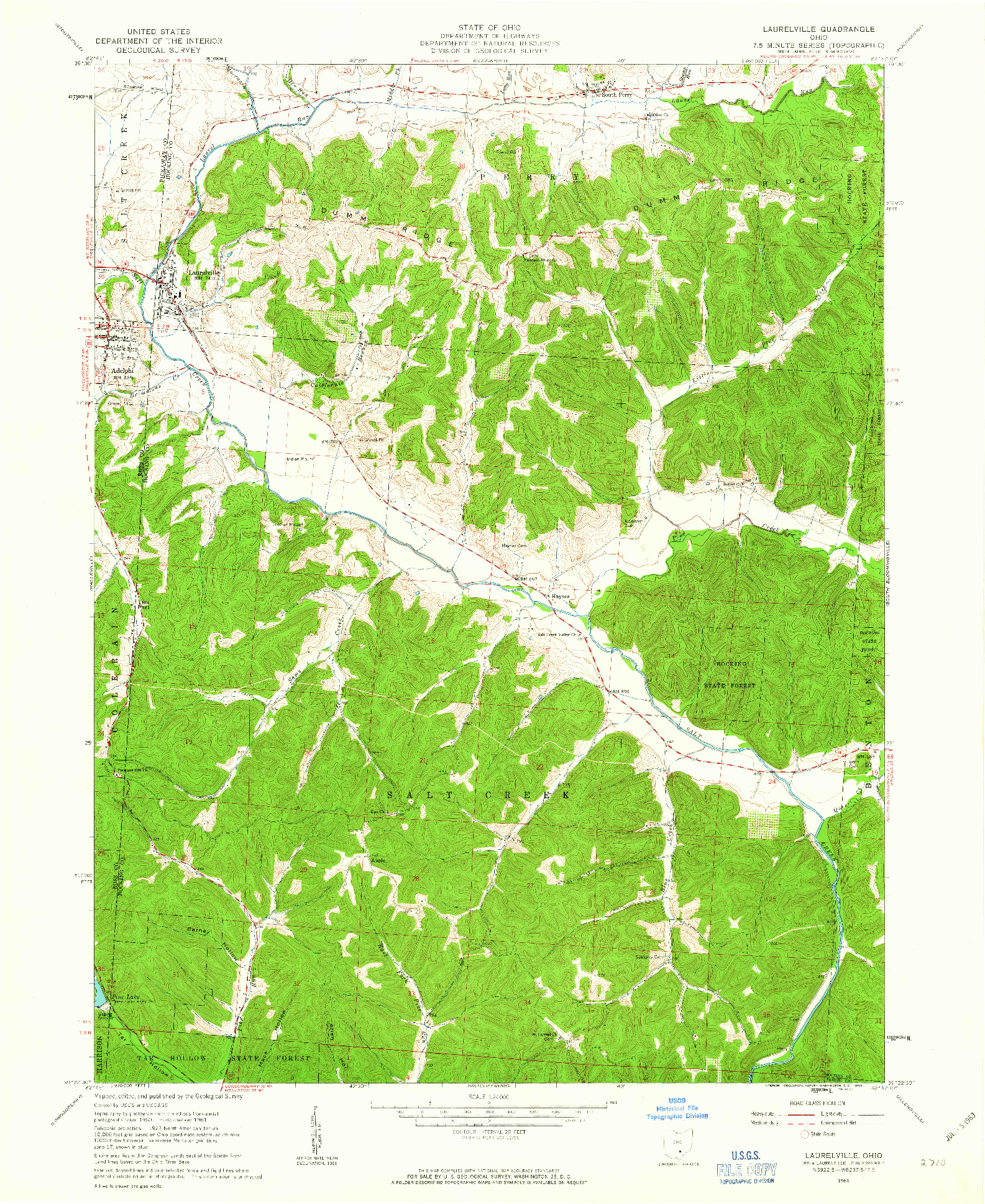 USGS 1:24000-SCALE QUADRANGLE FOR LAURELVILLE, OH 1961