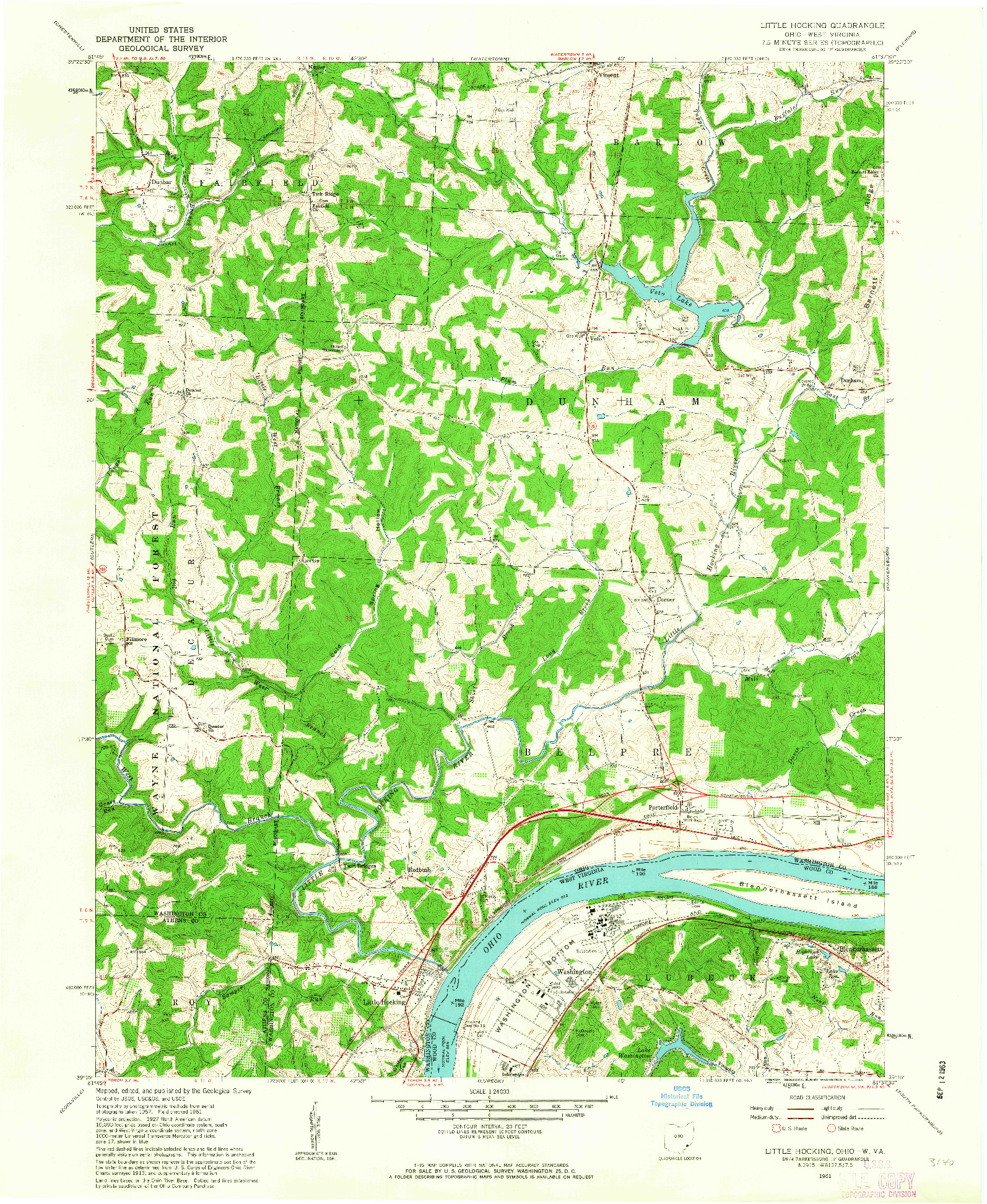 USGS 1:24000-SCALE QUADRANGLE FOR LITTLE HOCKING, OH 1961