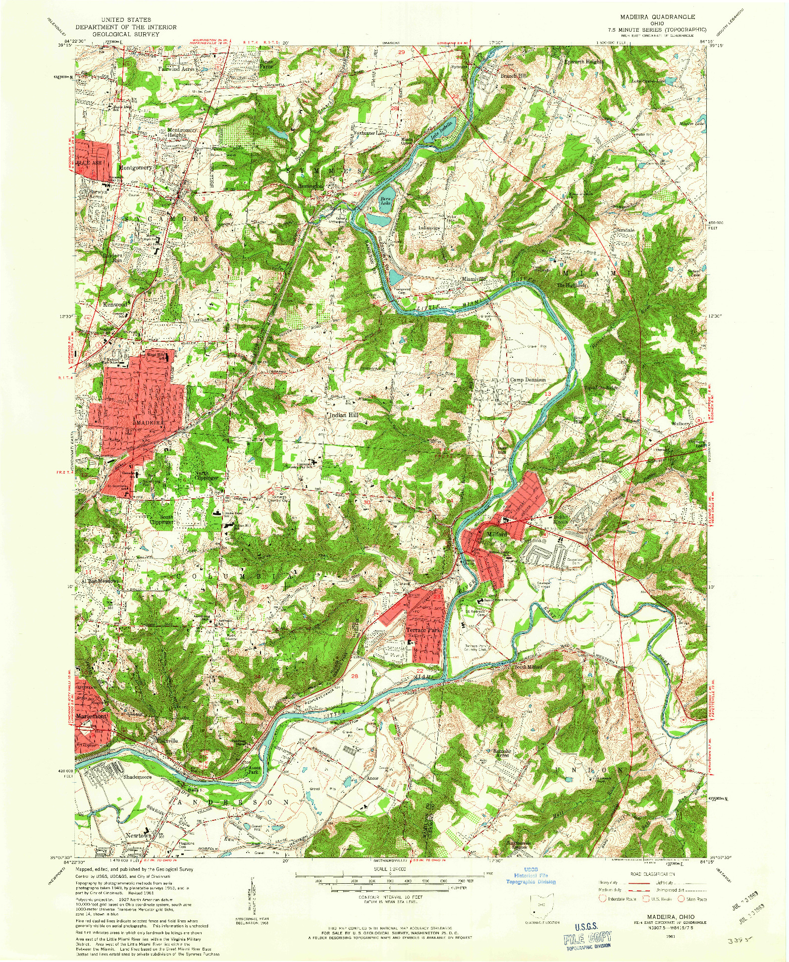 USGS 1:24000-SCALE QUADRANGLE FOR MADEIRA, OH 1961