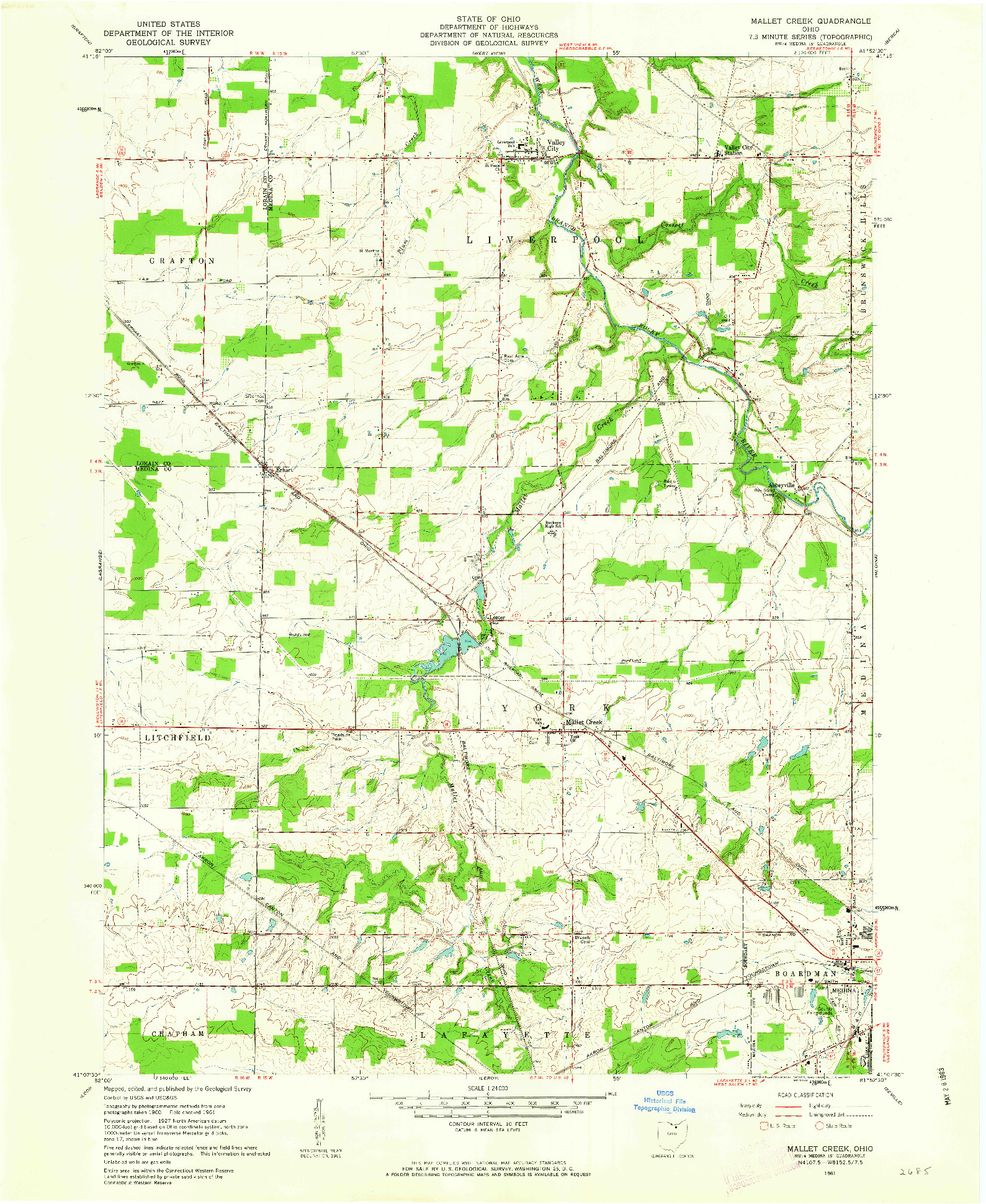 USGS 1:24000-SCALE QUADRANGLE FOR MALLET CREEK, OH 1961
