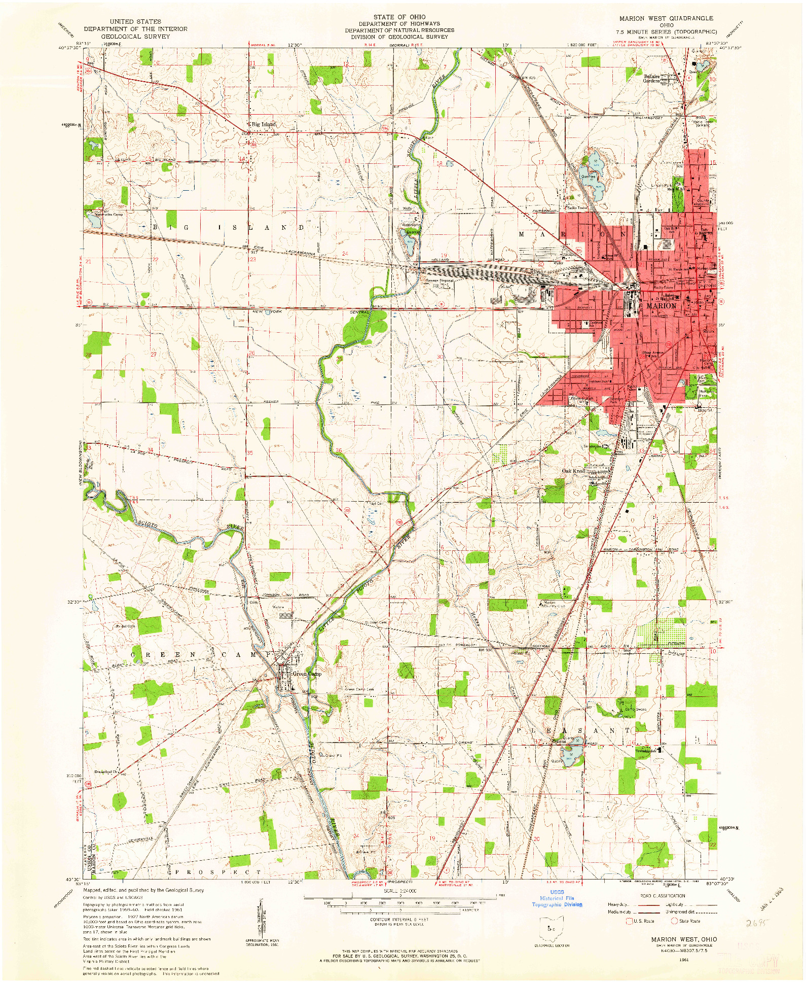 USGS 1:24000-SCALE QUADRANGLE FOR MARION WEST, OH 1961