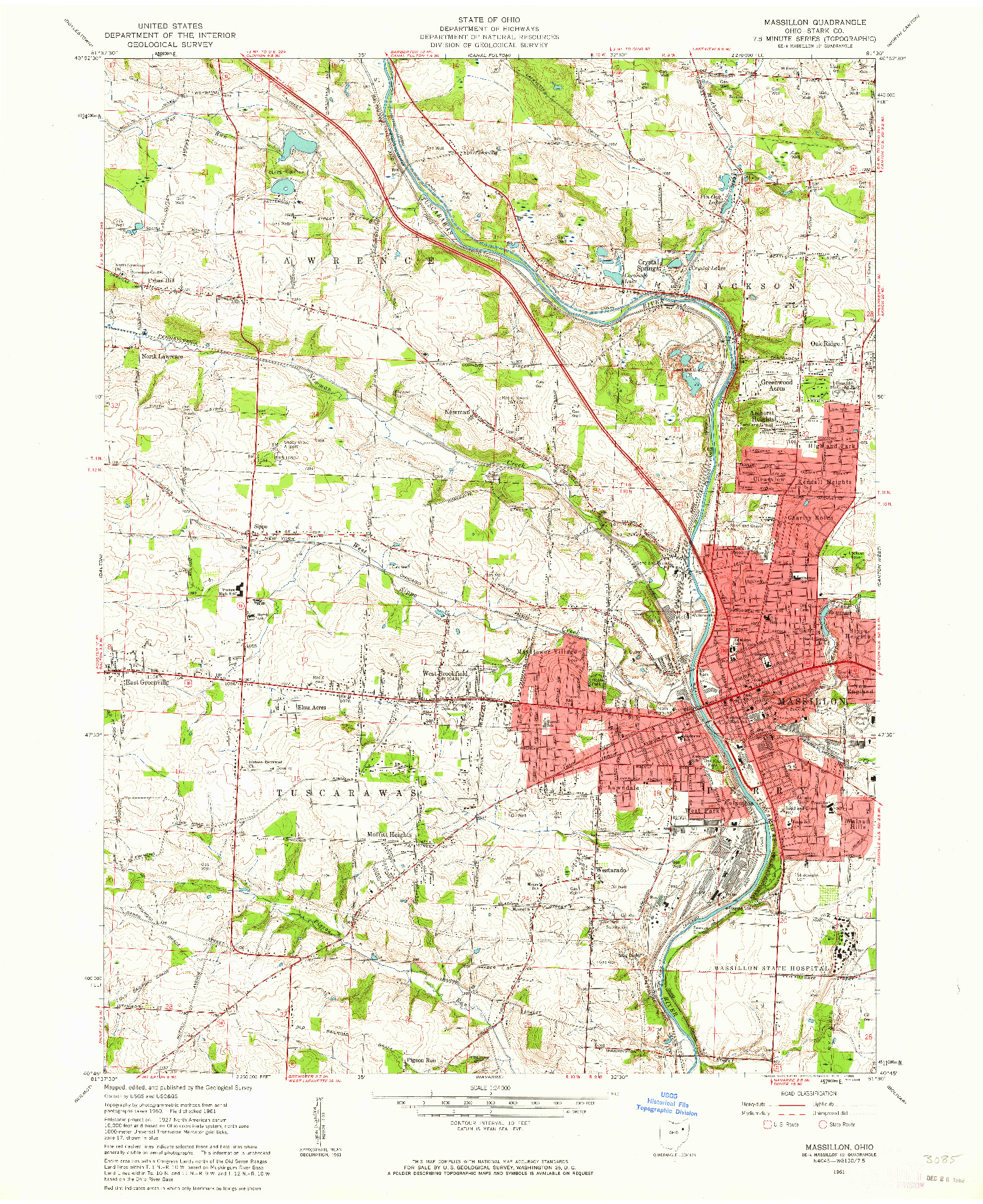 USGS 1:24000-SCALE QUADRANGLE FOR MASSILLON, OH 1961