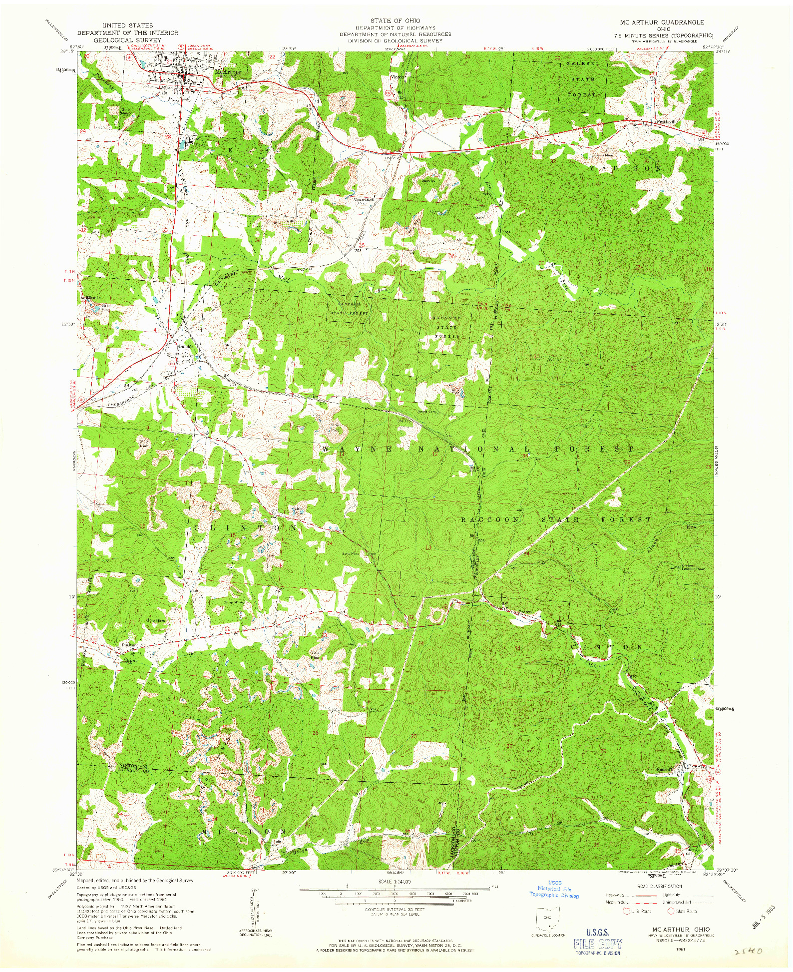 USGS 1:24000-SCALE QUADRANGLE FOR MC ARTHUR, OH 1961