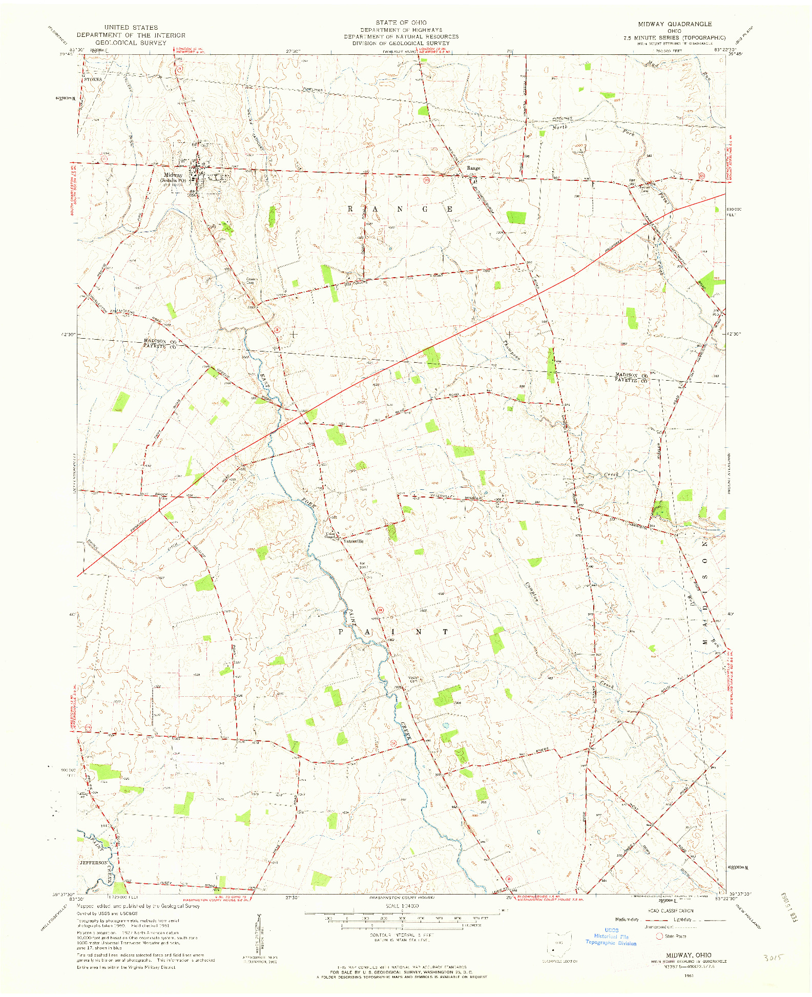 USGS 1:24000-SCALE QUADRANGLE FOR MIDWAY, OH 1961