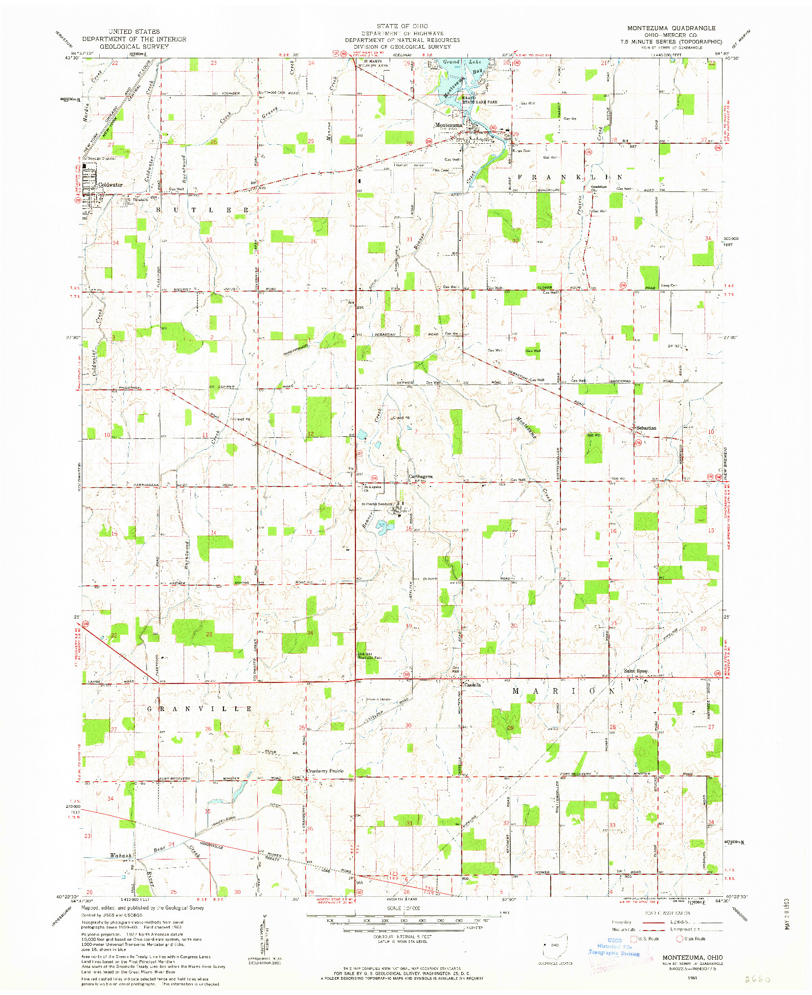 USGS 1:24000-SCALE QUADRANGLE FOR MONTEZUMA, OH 1961