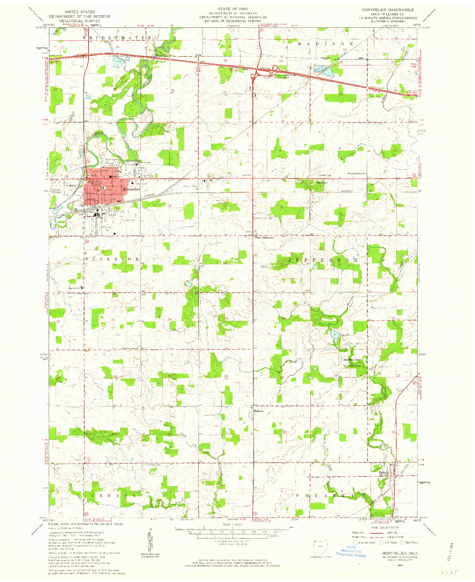 USGS 1:24000-SCALE QUADRANGLE FOR MONTPELIER, OH 1961