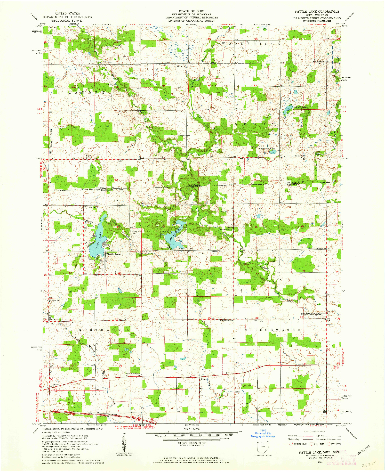 USGS 1:24000-SCALE QUADRANGLE FOR NETTLE LAKE, OH 1961