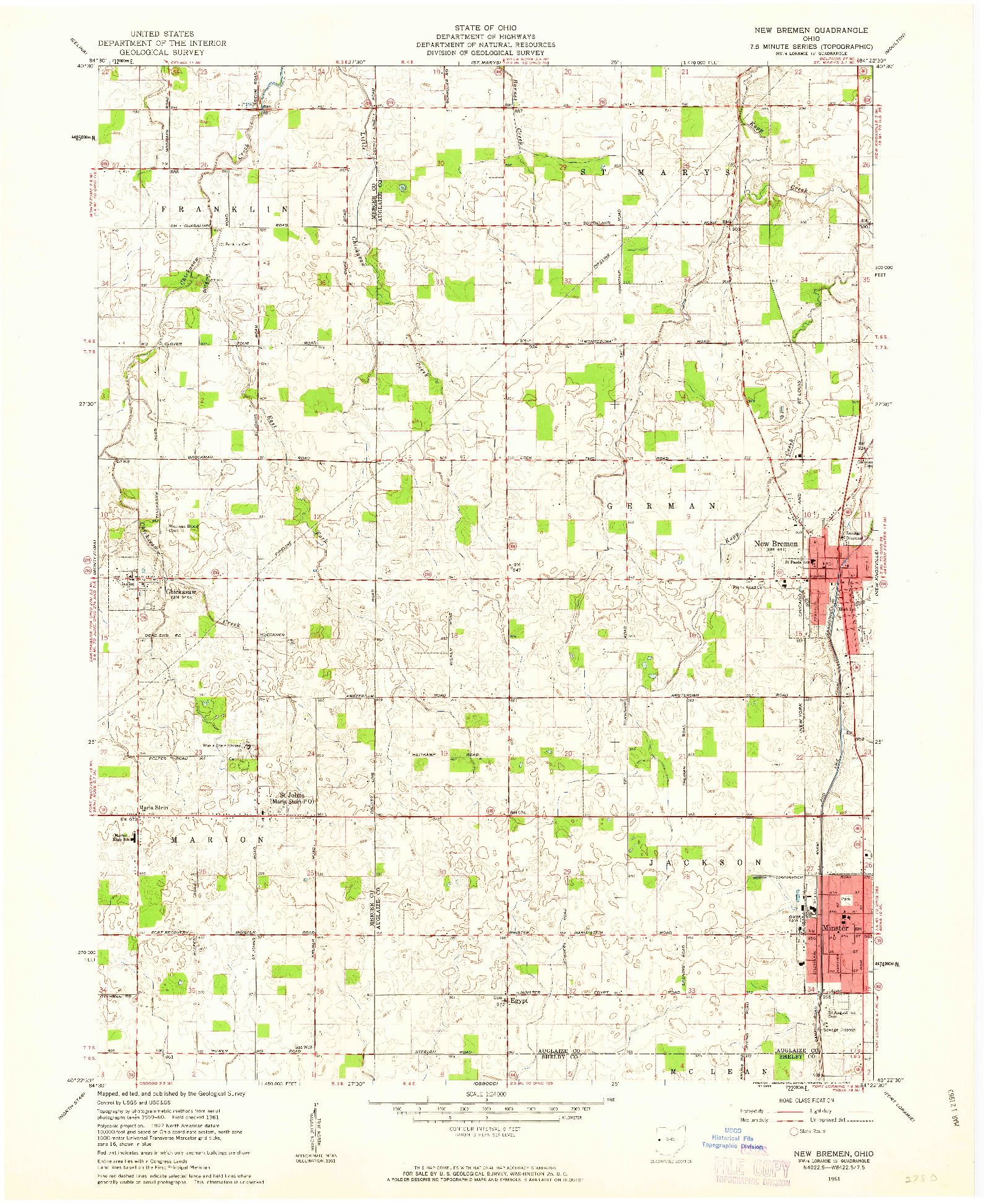 USGS 1:24000-SCALE QUADRANGLE FOR NEW BREMEN, OH 1961