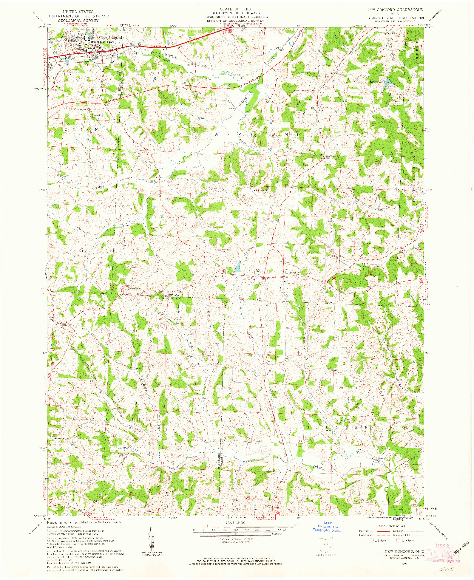 USGS 1:24000-SCALE QUADRANGLE FOR NEW CONCORD, OH 1961