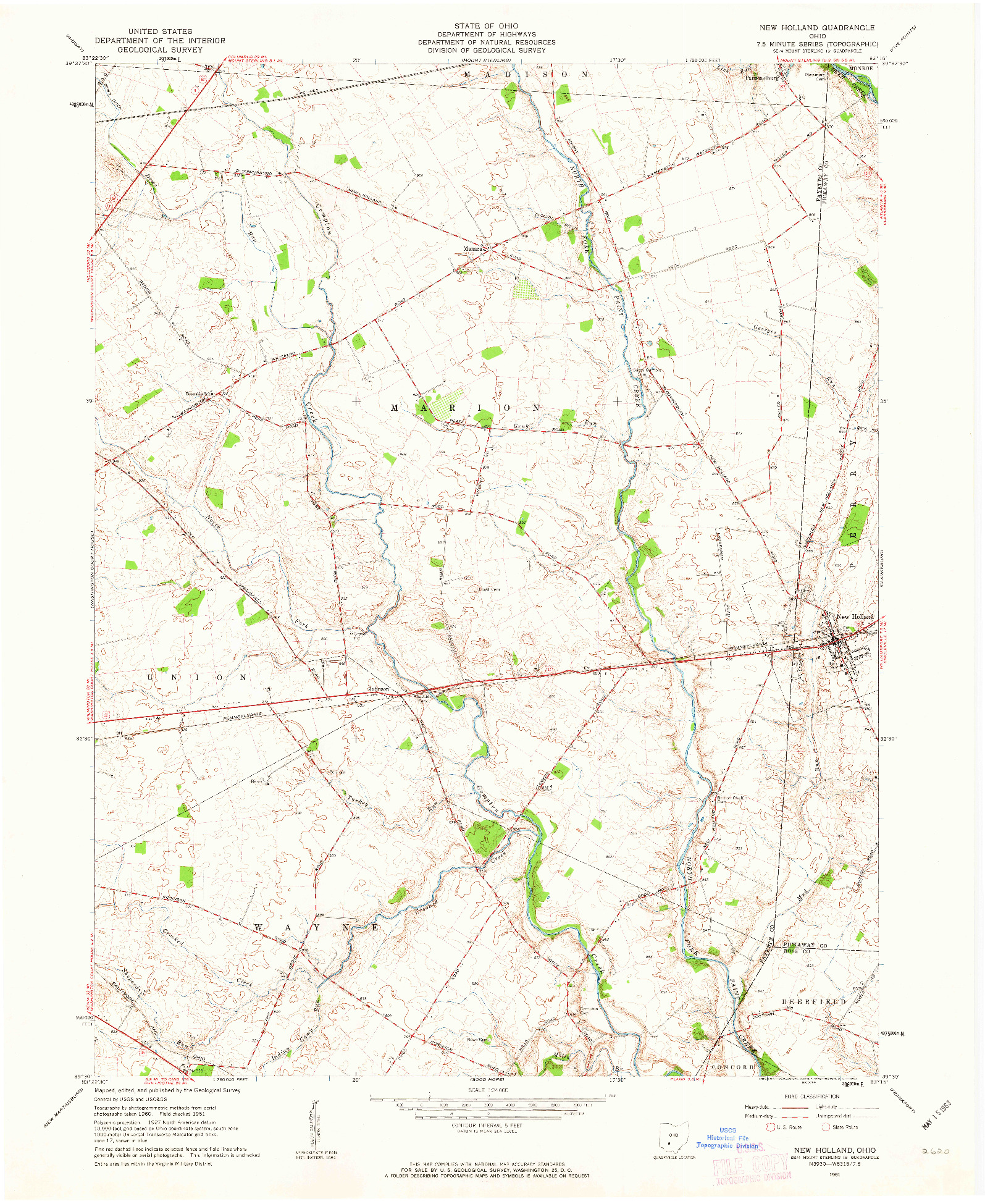 USGS 1:24000-SCALE QUADRANGLE FOR NEW HOLLAND, OH 1961