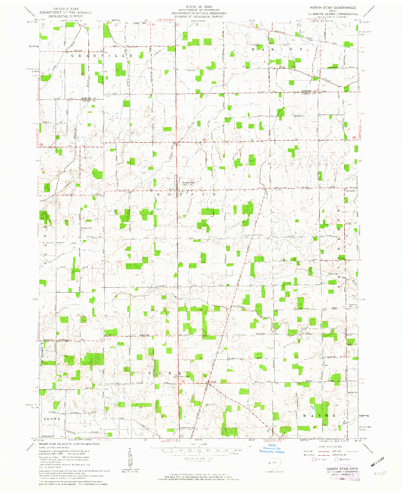 USGS 1:24000-SCALE QUADRANGLE FOR NORTH STAR, OH 1961