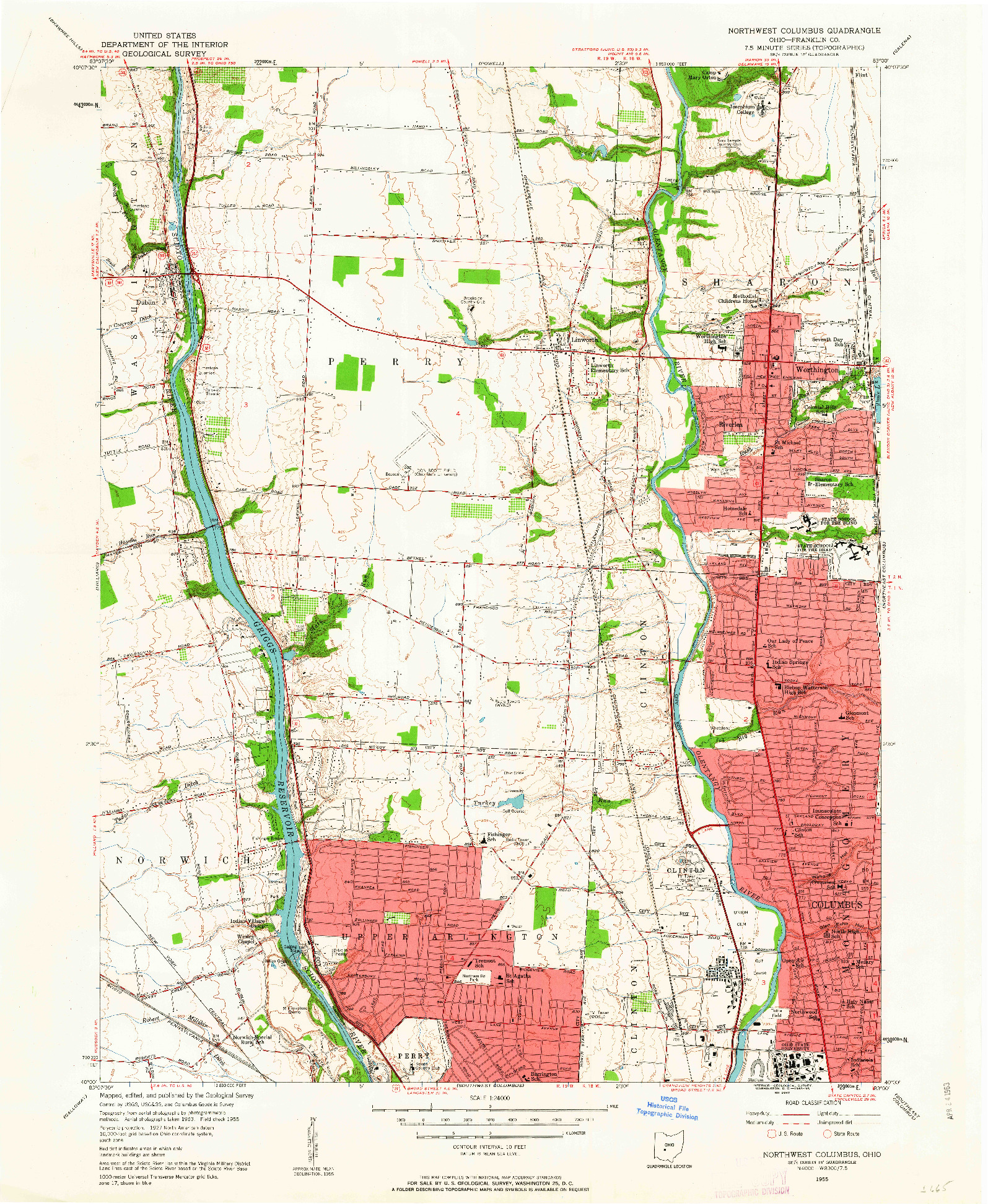 USGS 1:24000-SCALE QUADRANGLE FOR NORTHWEST COLUMBUS, OH 1955