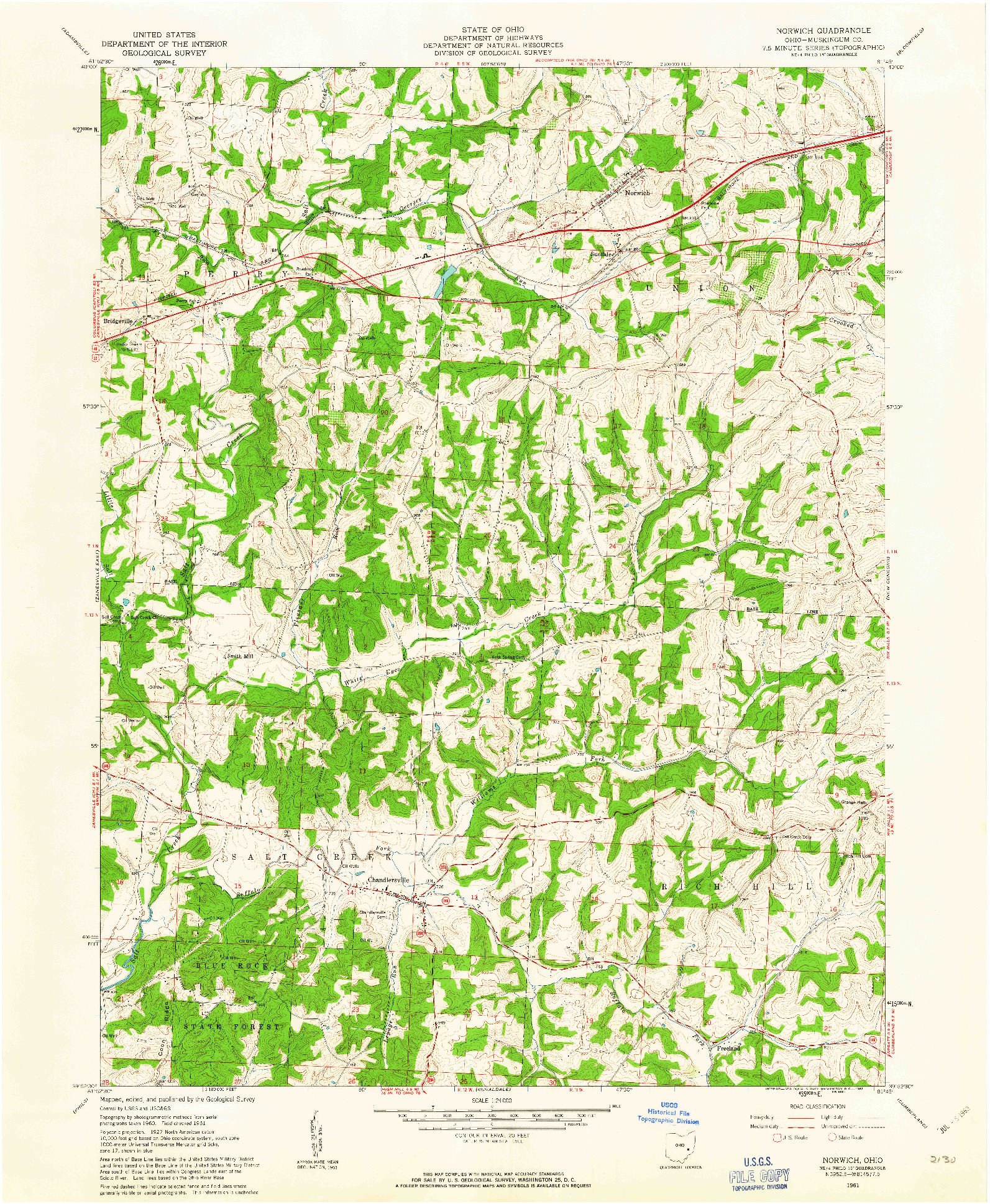 USGS 1:24000-SCALE QUADRANGLE FOR NORWICH, OH 1961