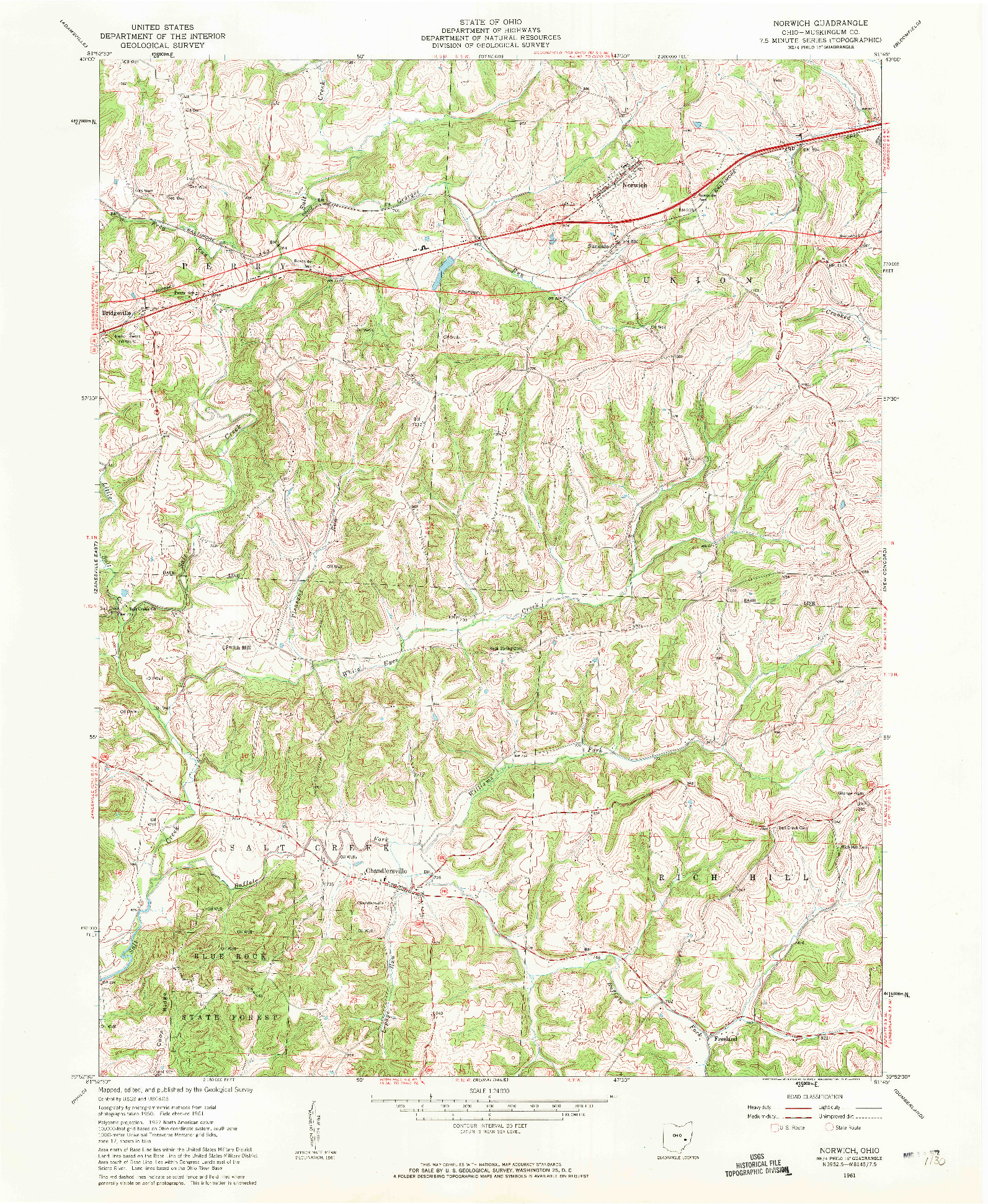 USGS 1:24000-SCALE QUADRANGLE FOR NORWICH, OH 1961