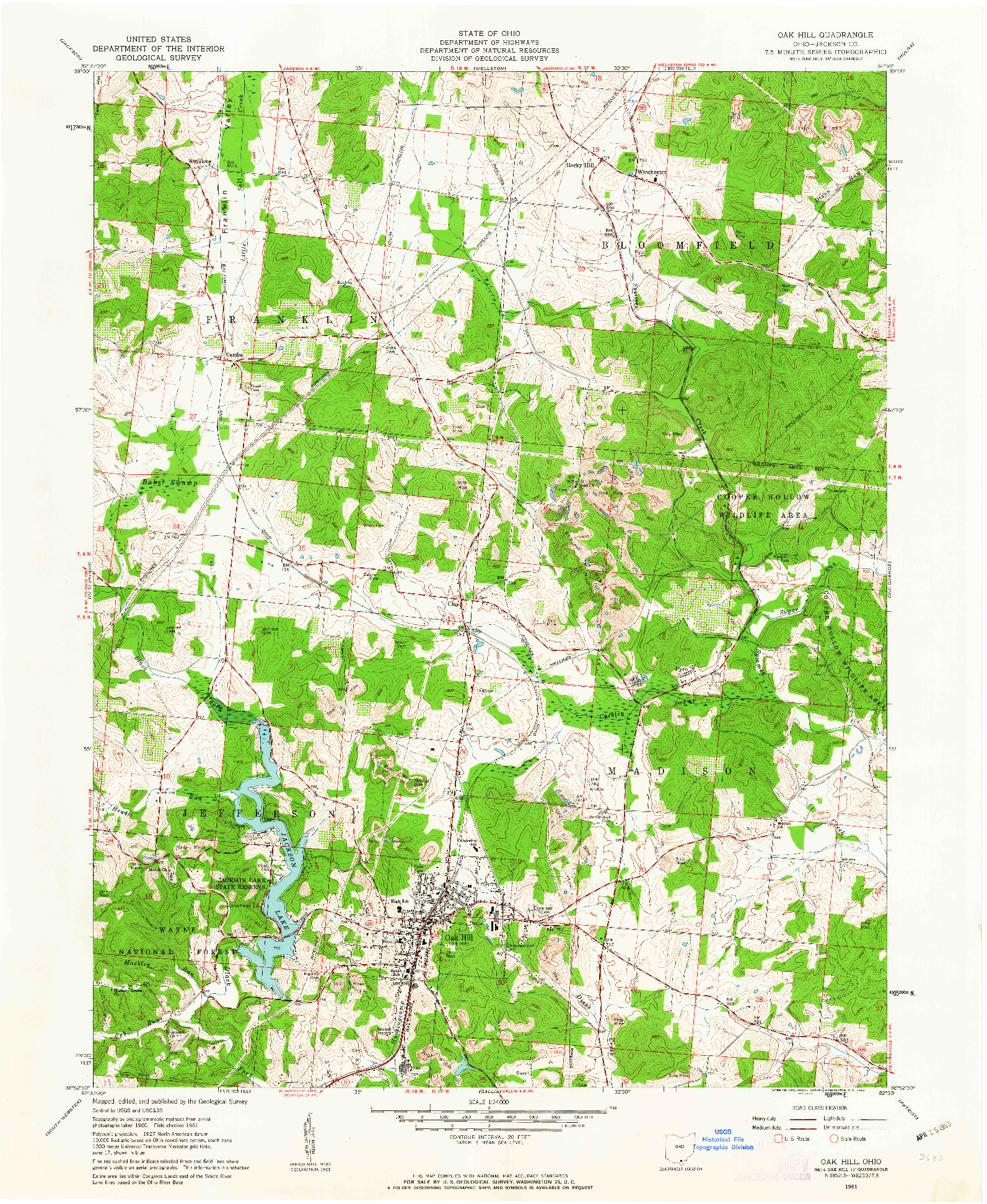 USGS 1:24000-SCALE QUADRANGLE FOR OAK HILL, OH 1961