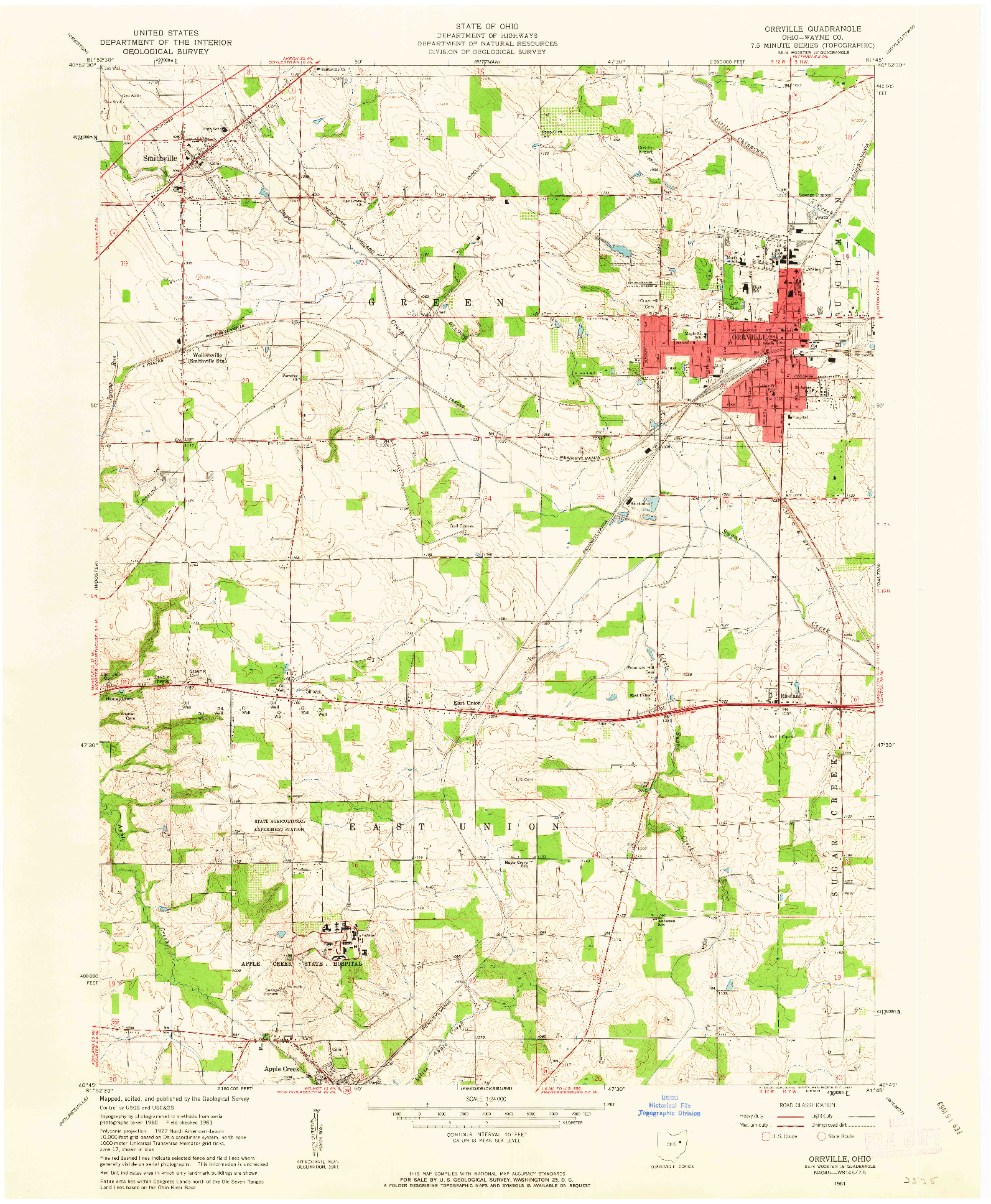USGS 1:24000-SCALE QUADRANGLE FOR ORRVILLE, OH 1961