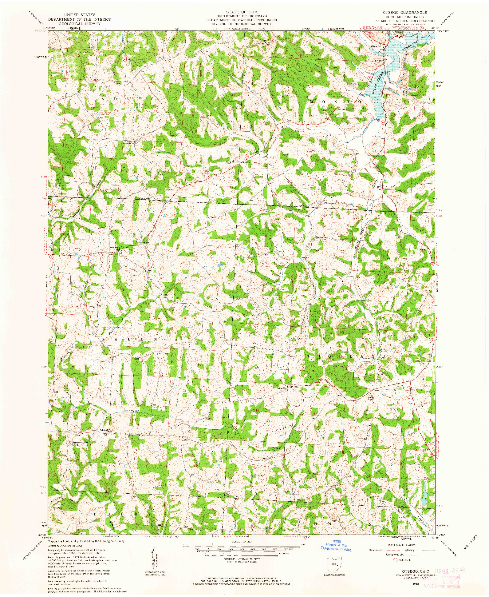 USGS 1:24000-SCALE QUADRANGLE FOR OTSEGO, OH 1962
