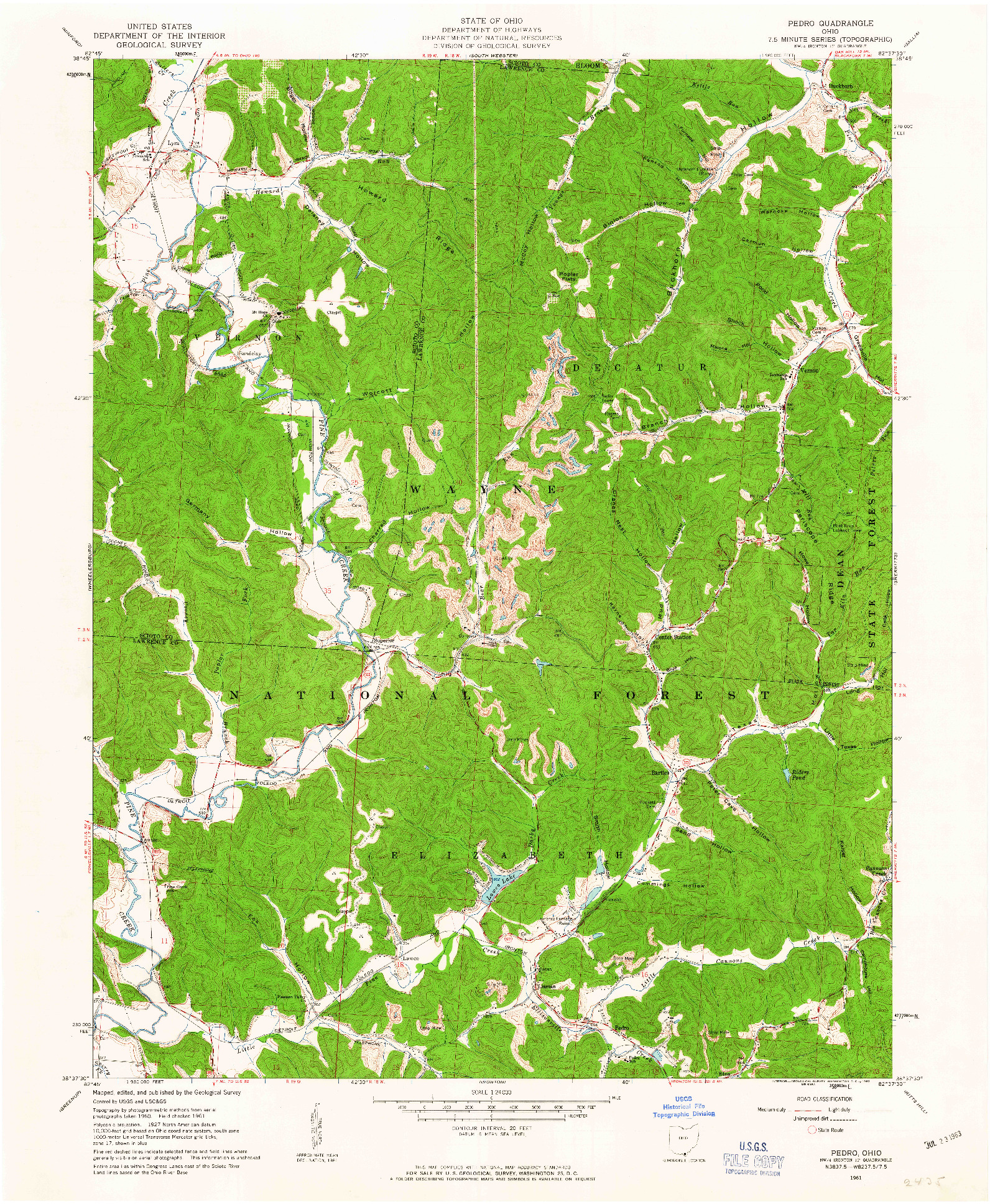 USGS 1:24000-SCALE QUADRANGLE FOR PEDRO, OH 1961